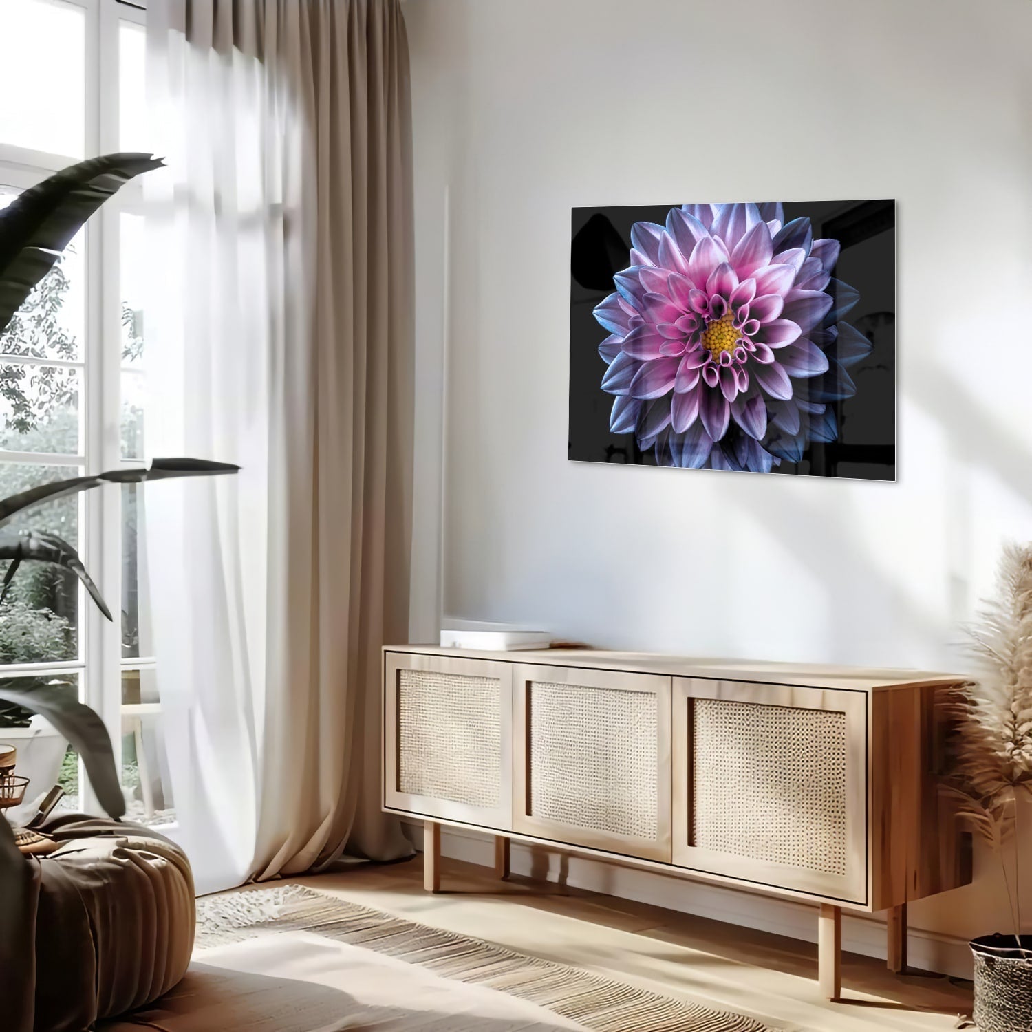 Elegantes Glasbild mit rosa Blume