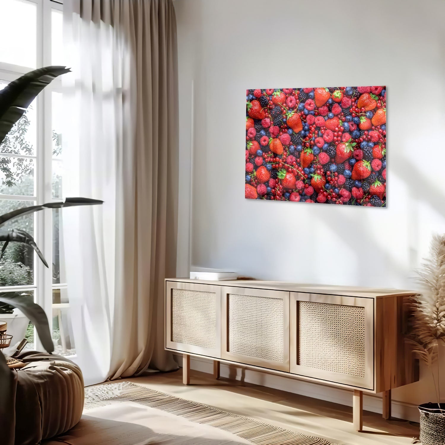 Farbenfrohes Glasbild mit Beeren und Früchten