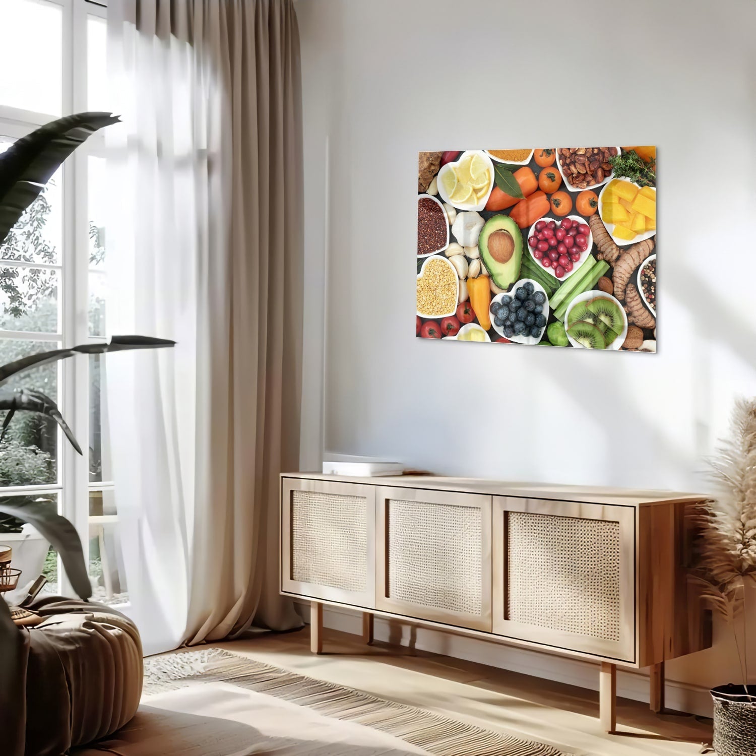 Fröhliches Glasbild mit Früchten für die Küche
