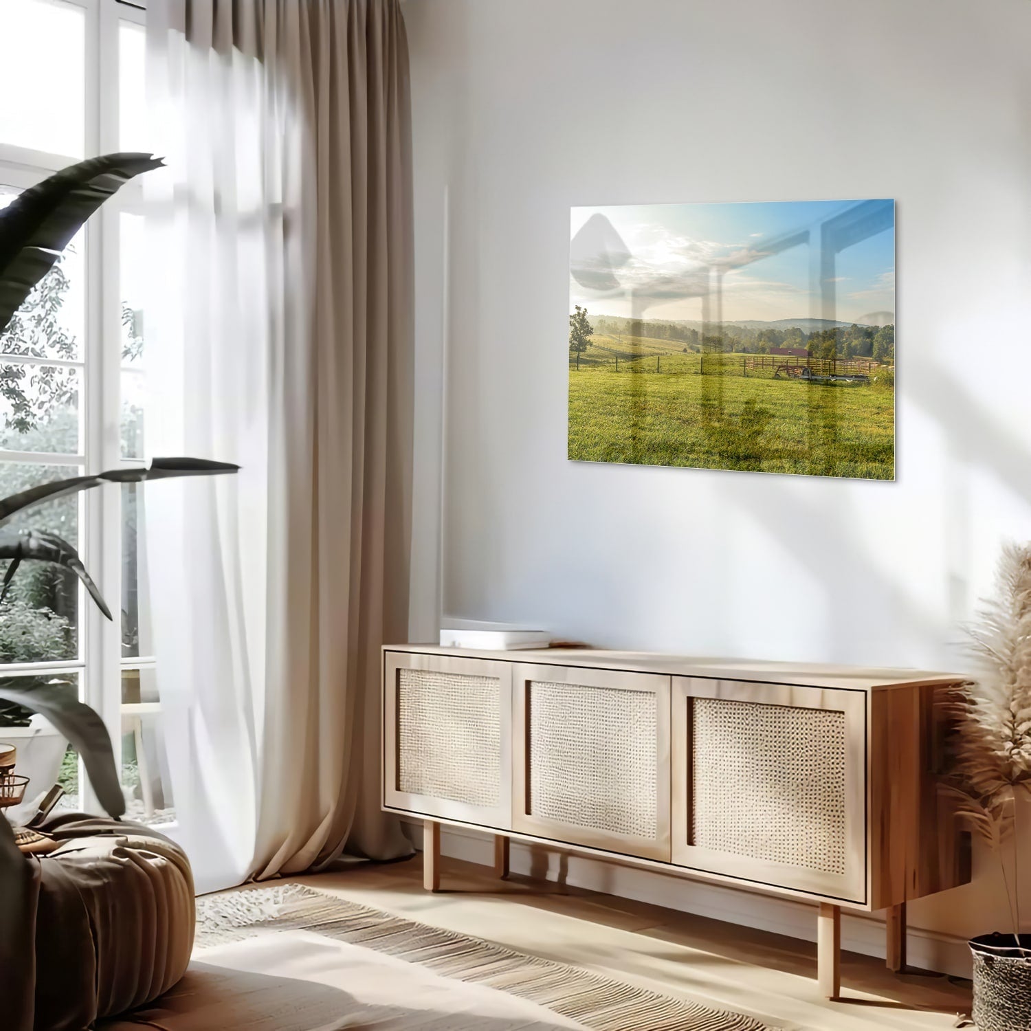 Glasbild mit atemberaubender grüner Wiese