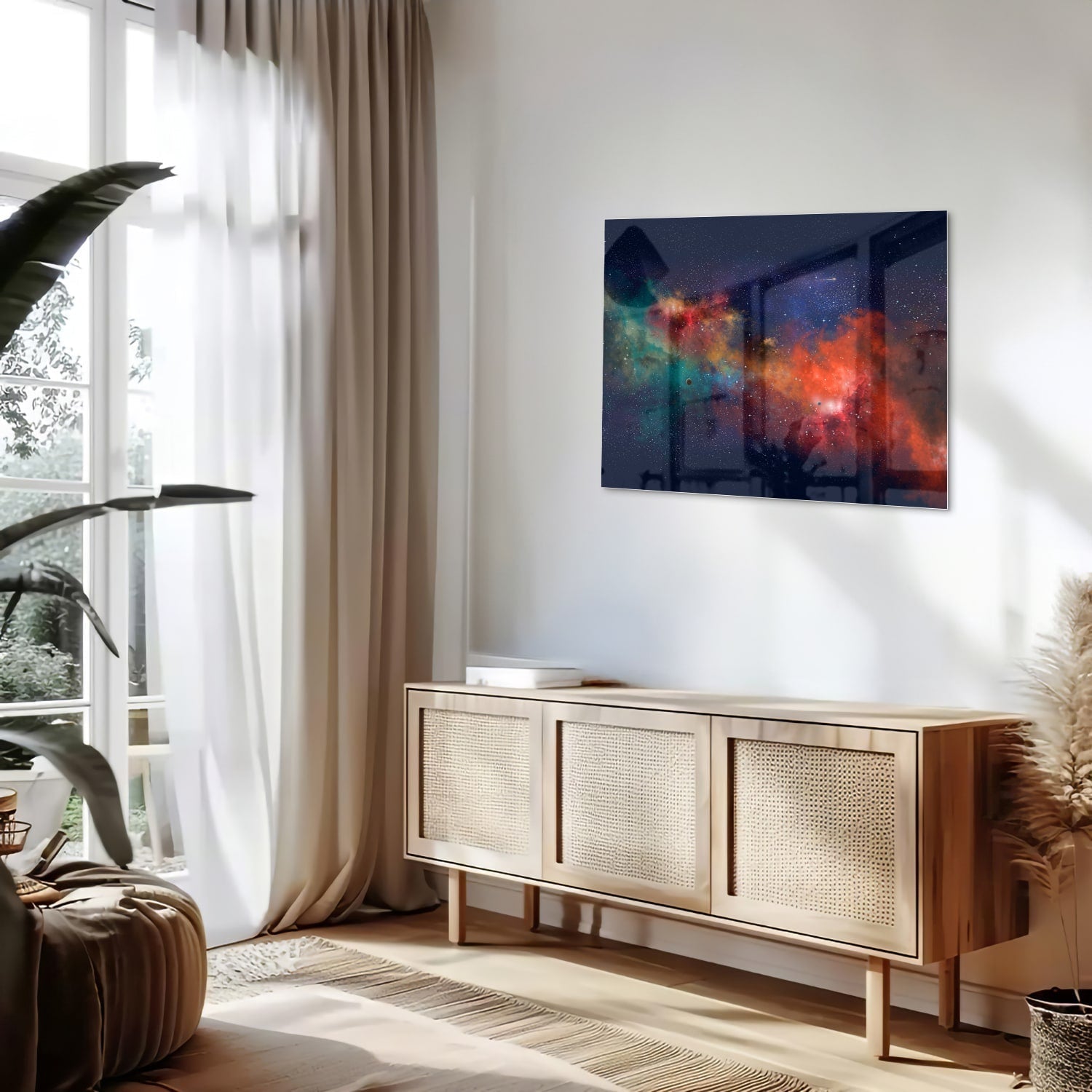 Leuchtendes Glasbild mit Galaxie