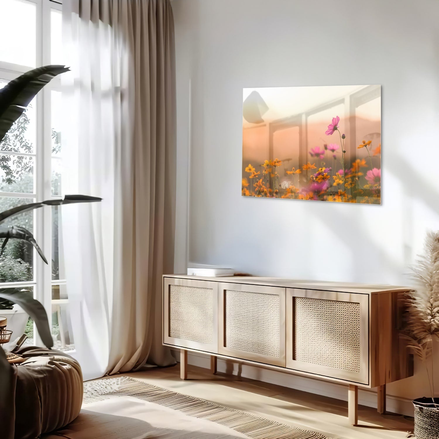 Wunderschönes Glasbild mit Blumen in Pastellfarben
