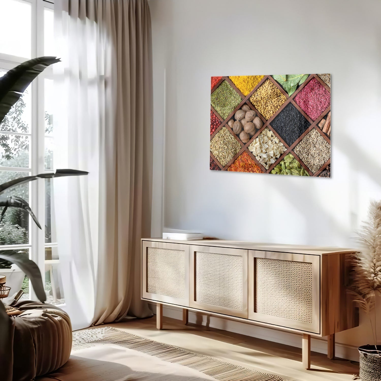 Farbenfrohes Glasbild mit Gewürzen