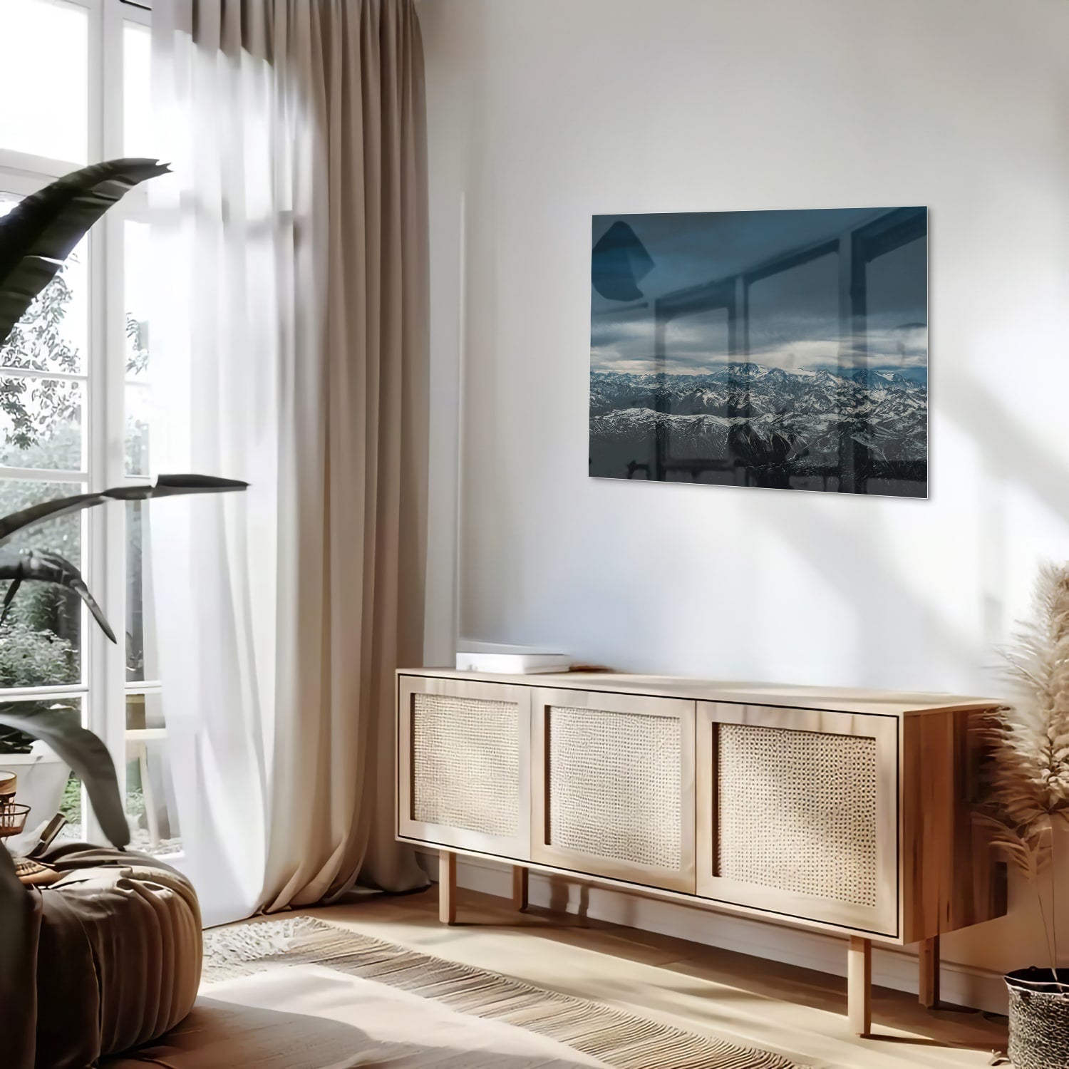 Glasbild mit majestätischer Berglandschaft