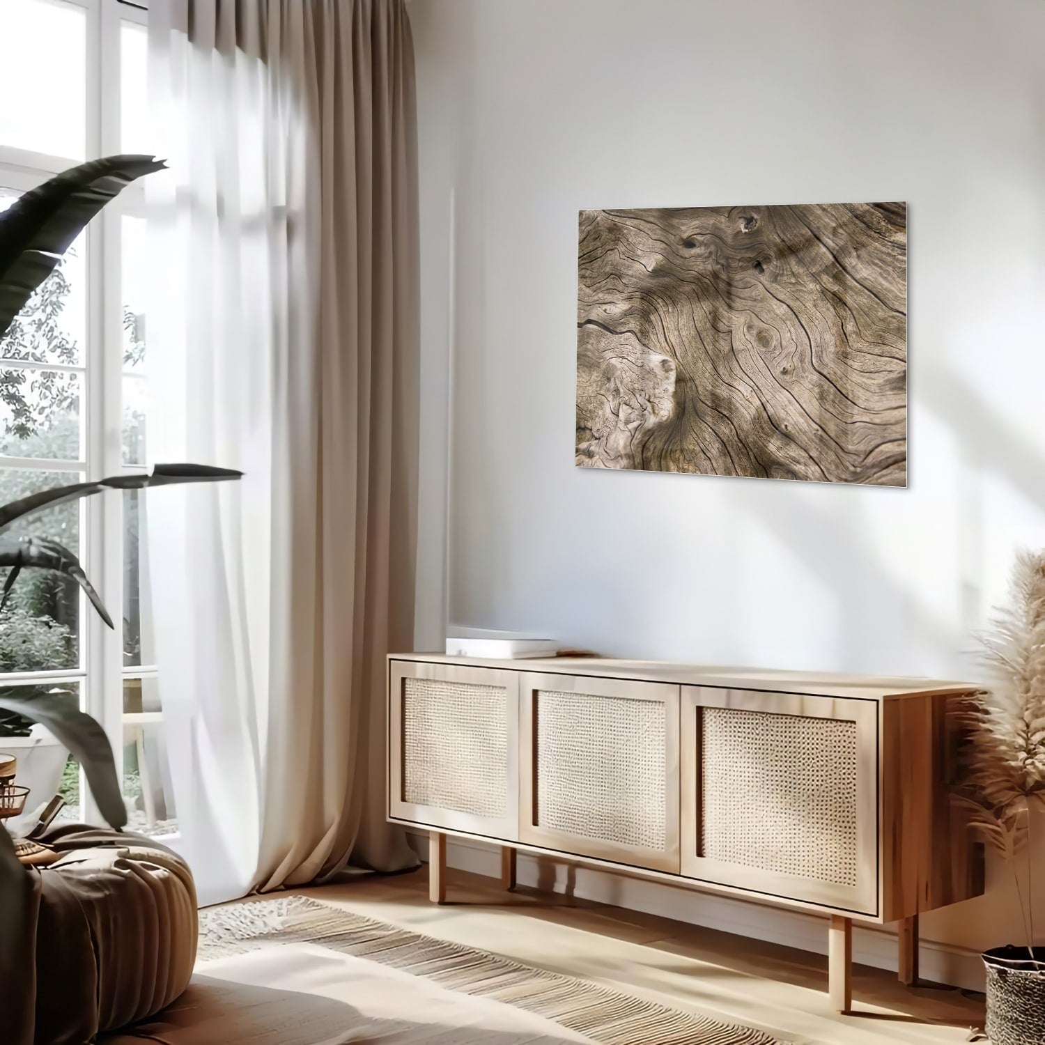 Glasbild mit Holzmaserung