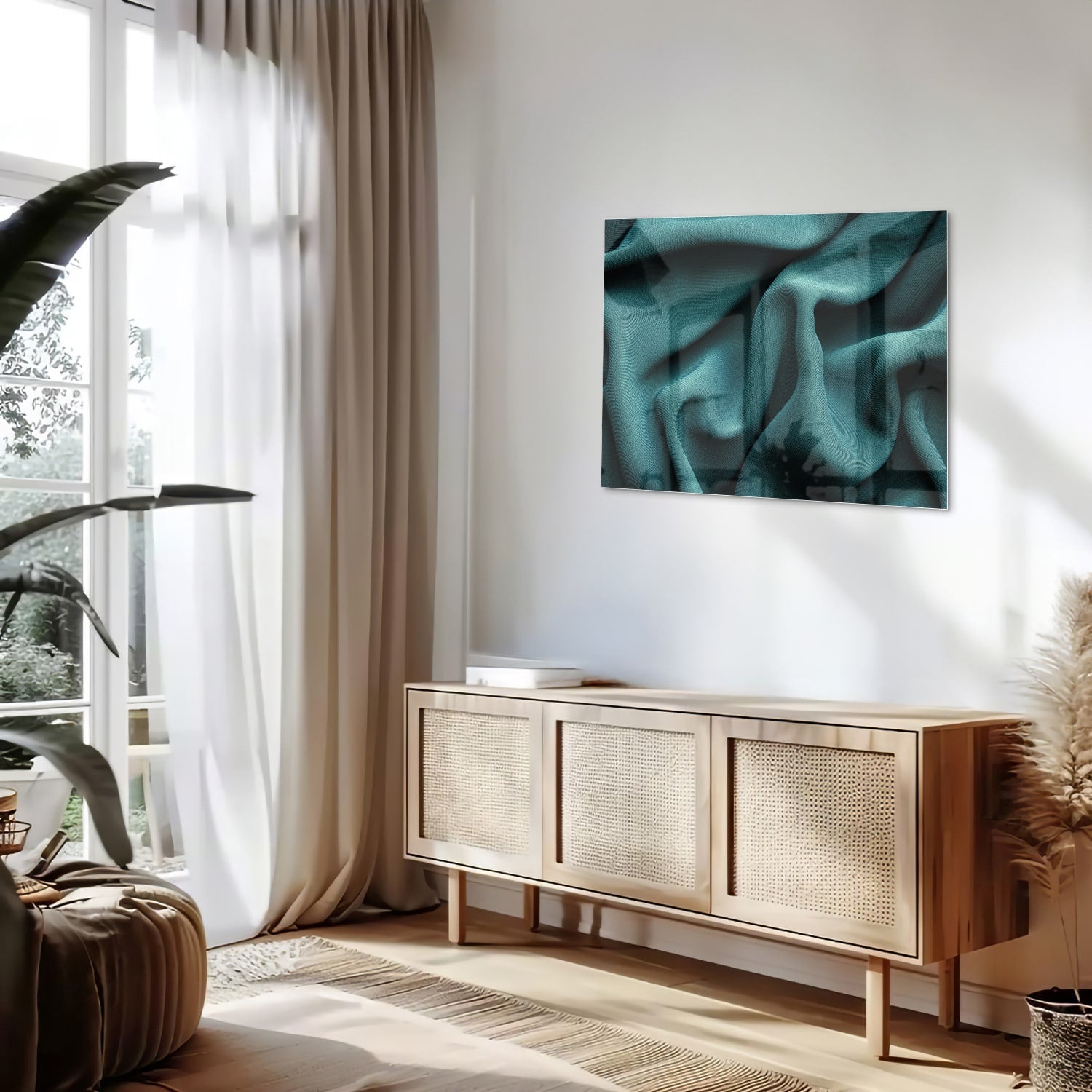 Elegantes Glasbild mit blau-grünem Design