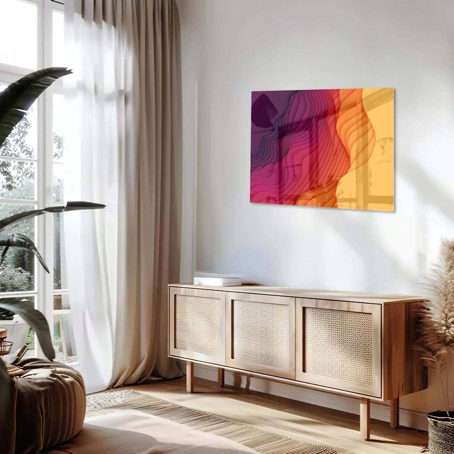 Abstraktes Glasbild mit leuchtenden Farben