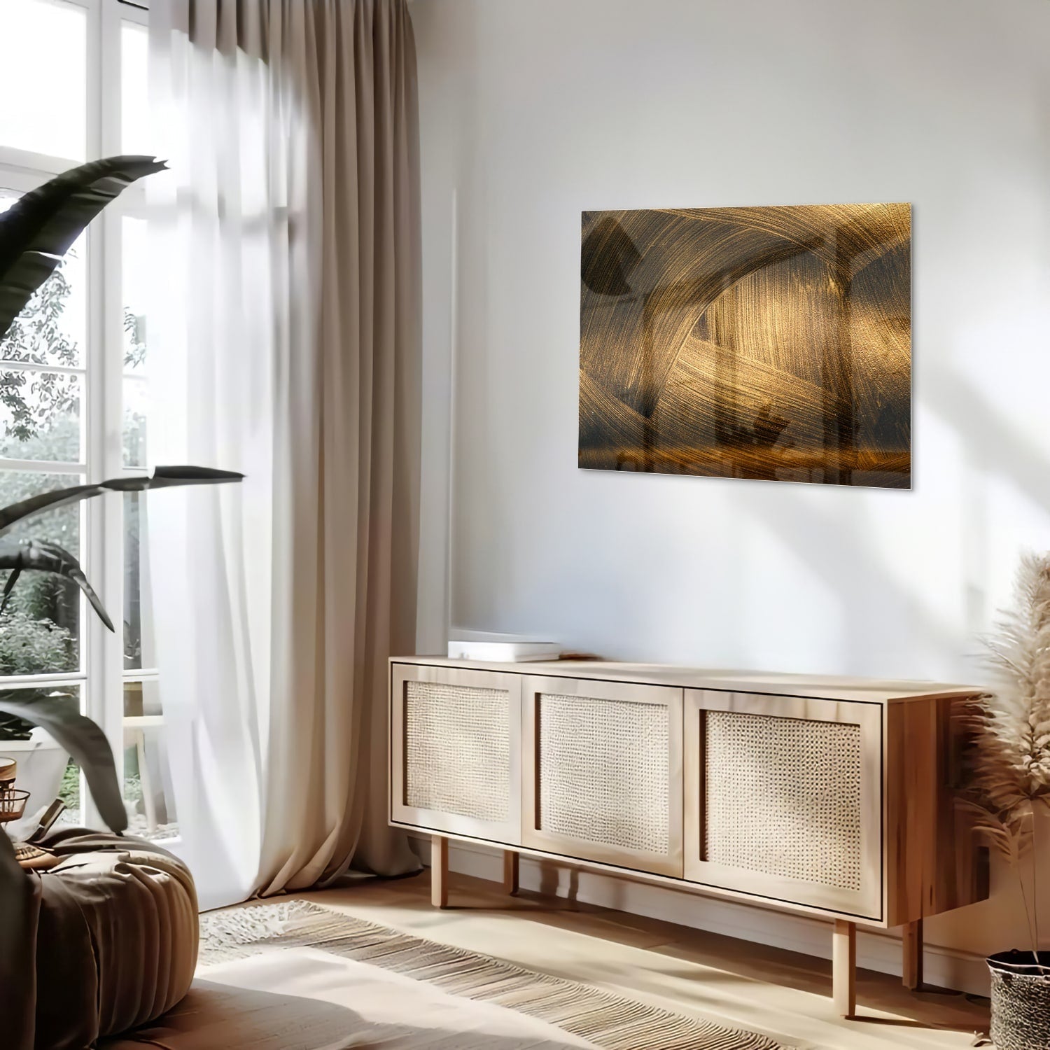 Elegantes Glasbild mit goldenem Muster
