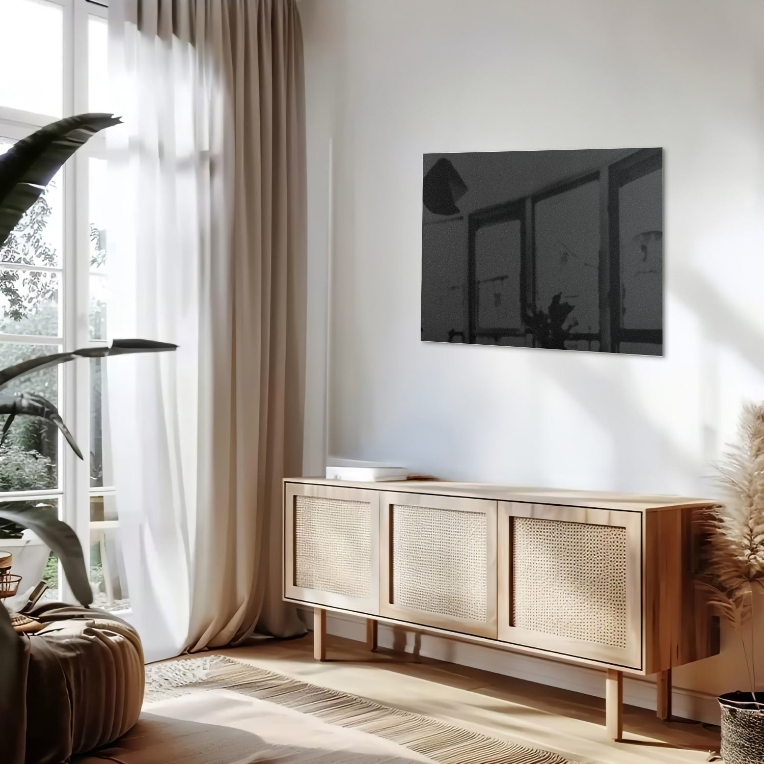 Glänzendes schwarzes Glasbild für ein modernes Interieur