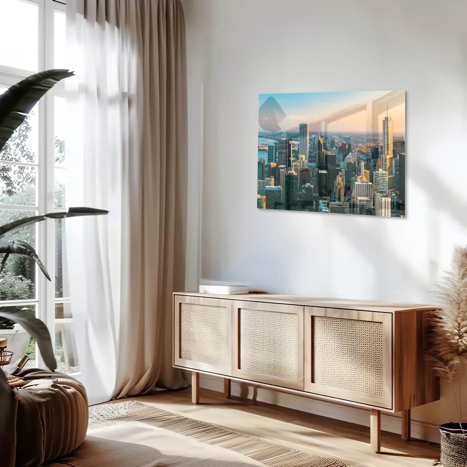 Stadtblick – Glasbild für moderne Innenräume