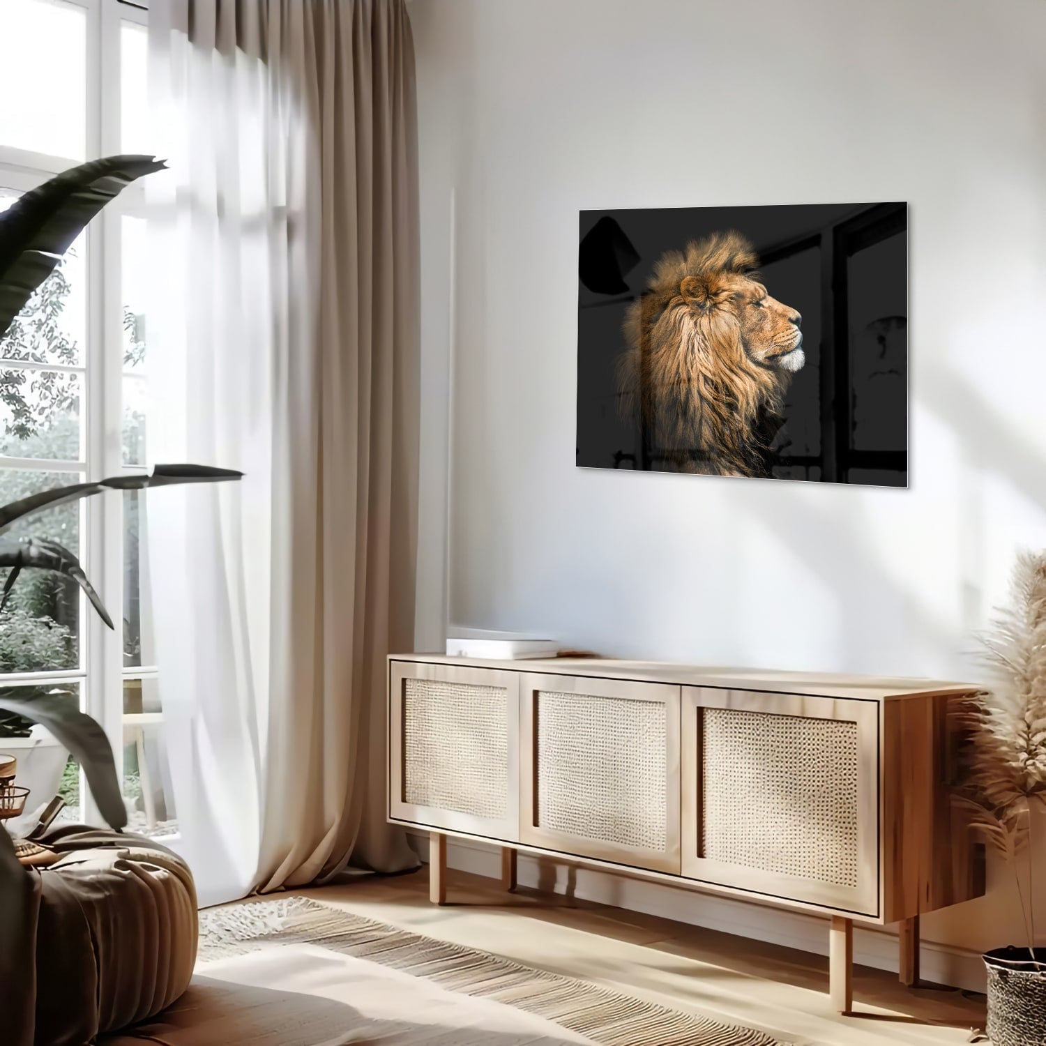 Glasbild mit majestätischem Löwen