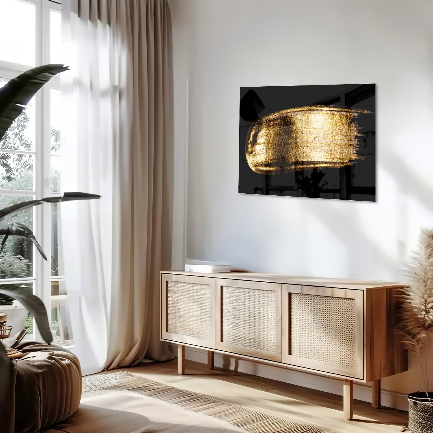 Goldenes abstraktes Glasbild auf schwarzem Hintergrund
