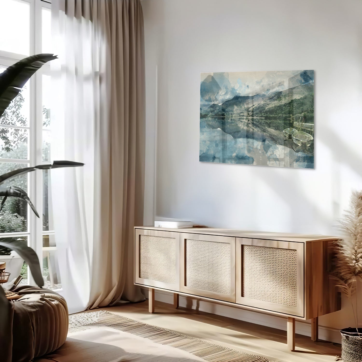 Glasbild mit einer ruhigen Landschaft