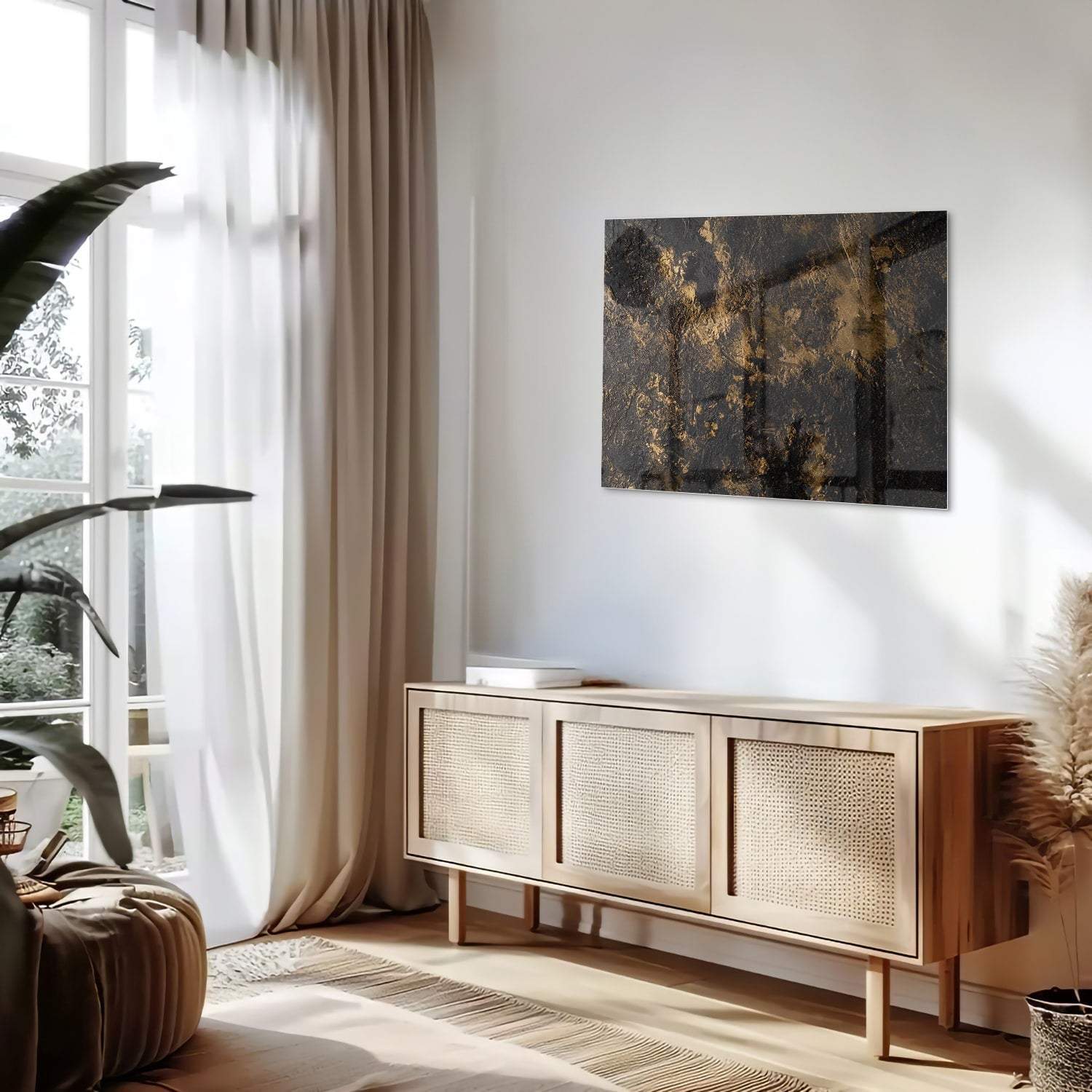 Modernes Glasbild mit goldenen Akzenten