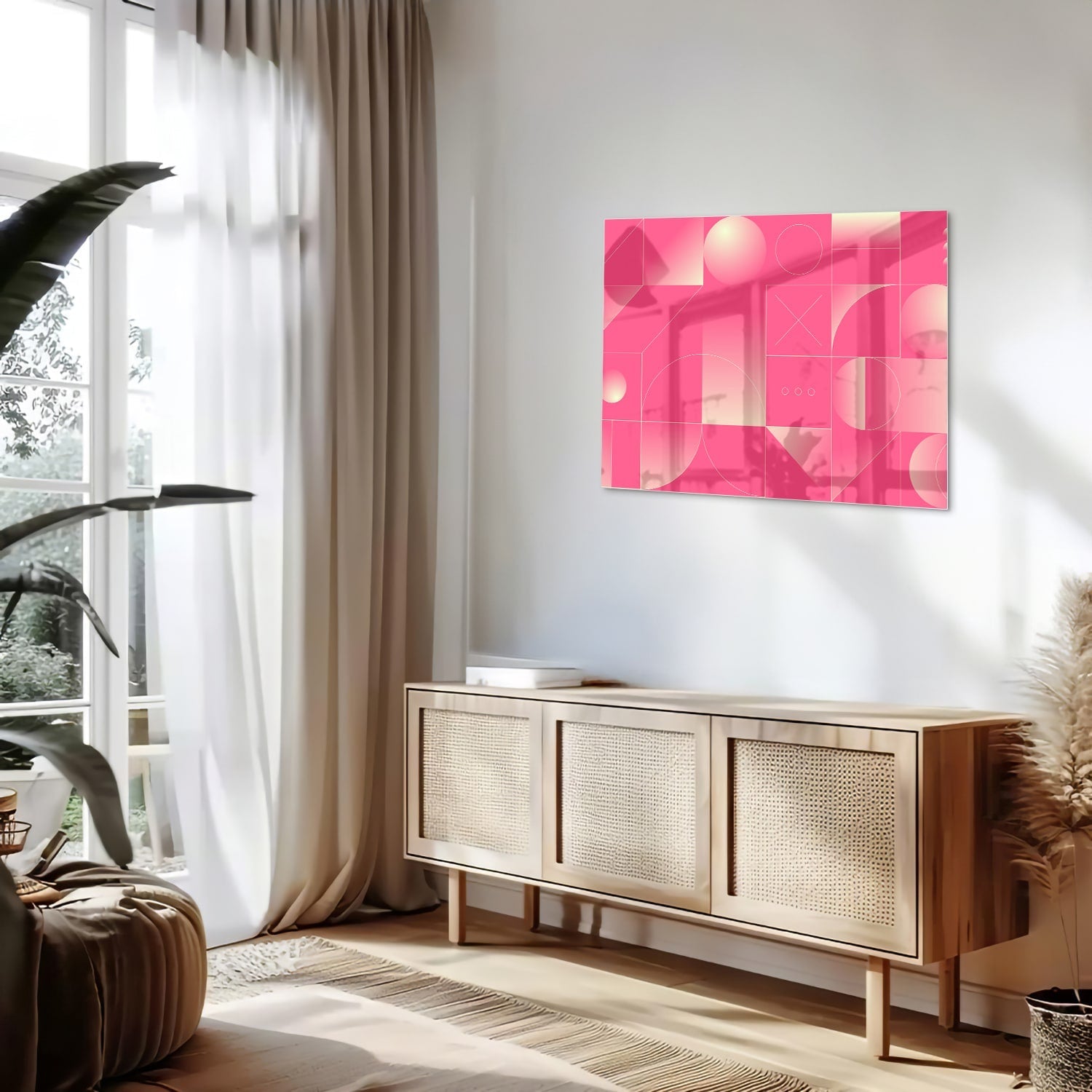 Modernes Glasbild in frischen Rosatönen