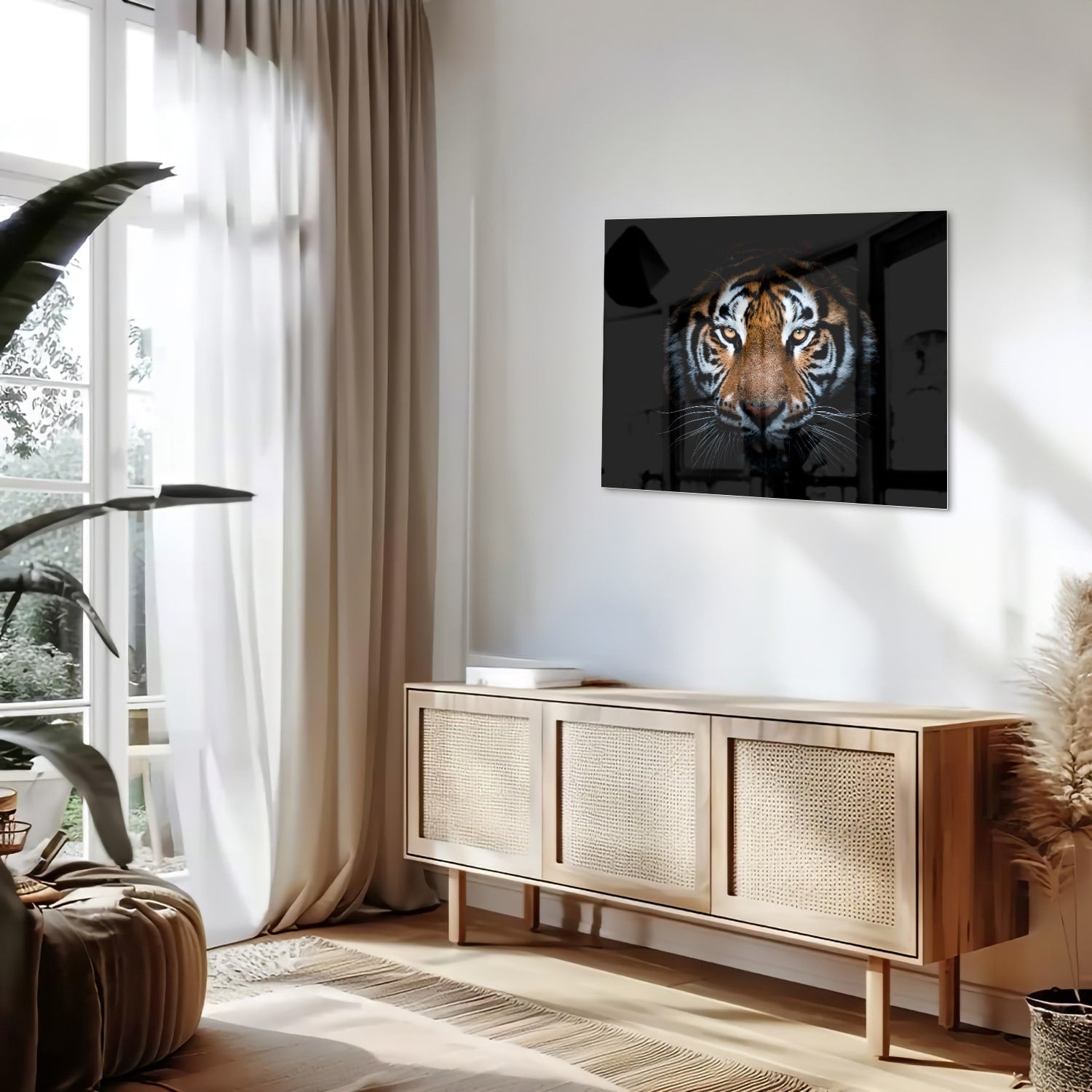 Beeindruckendes Glasbild mit einem Tigergesicht