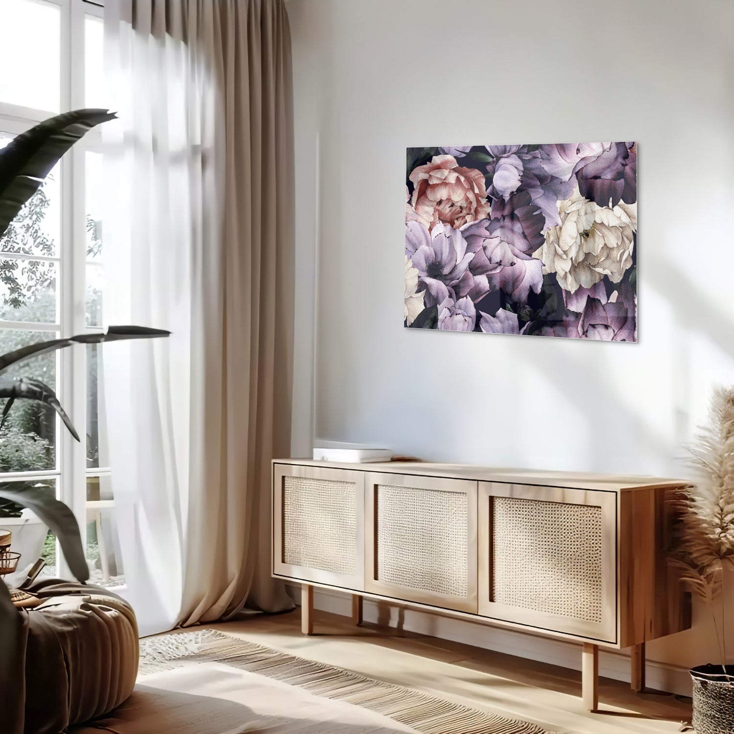Glasbild mit wunderschönen violetten Blumen