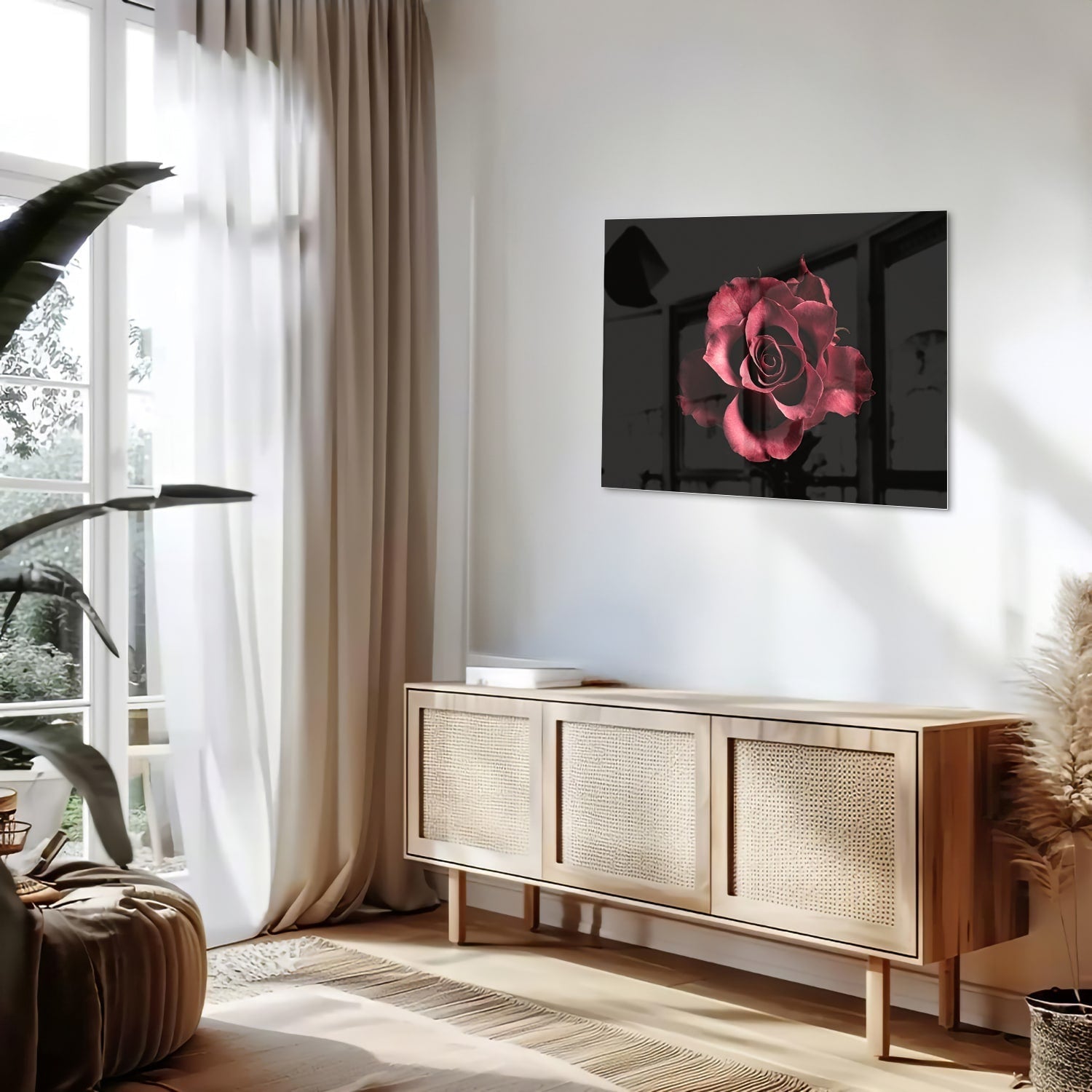 Elegantes Glasbild mit Rosen auf schwarzem Hintergrund