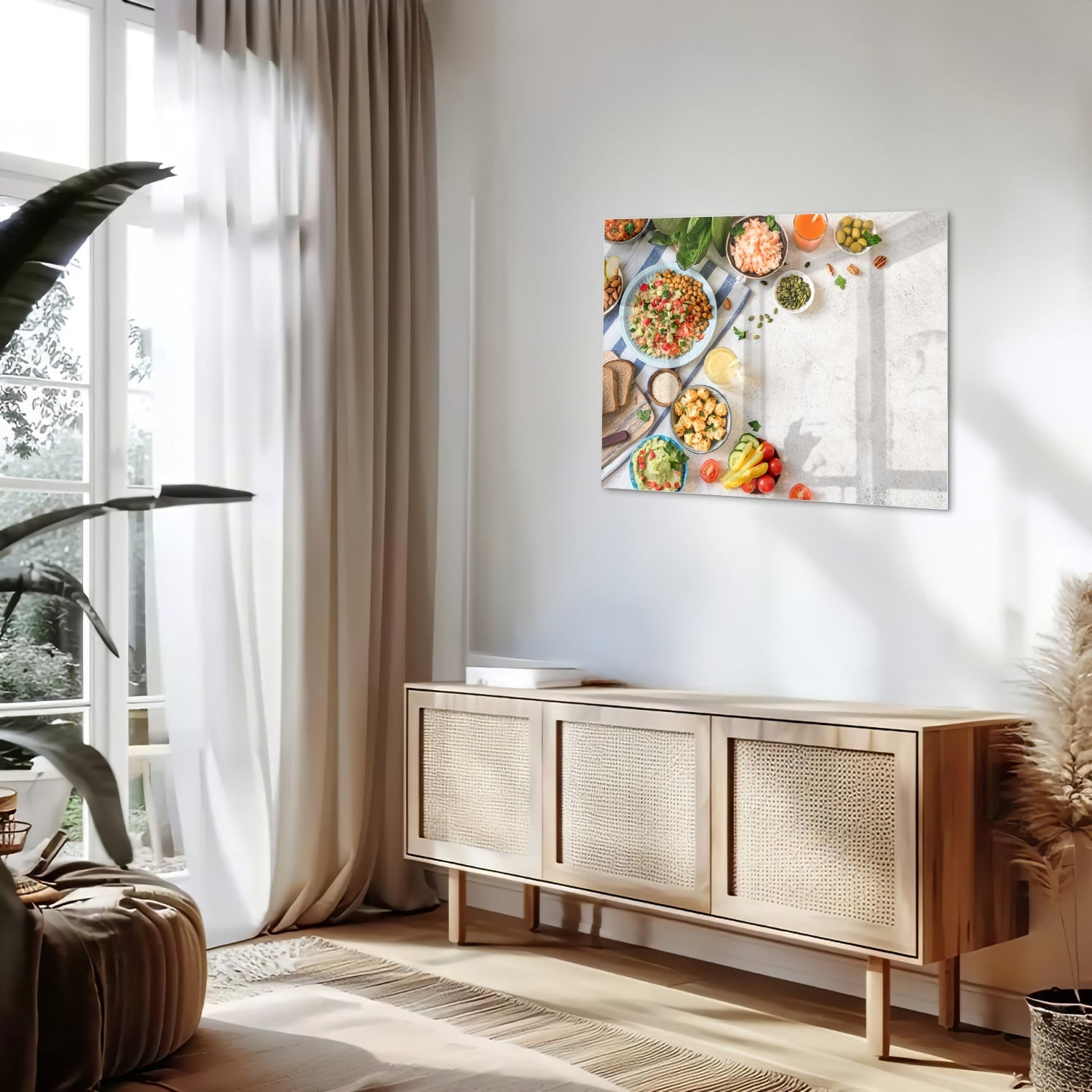Farbenfrohes Glasbild mit frischen Speisen