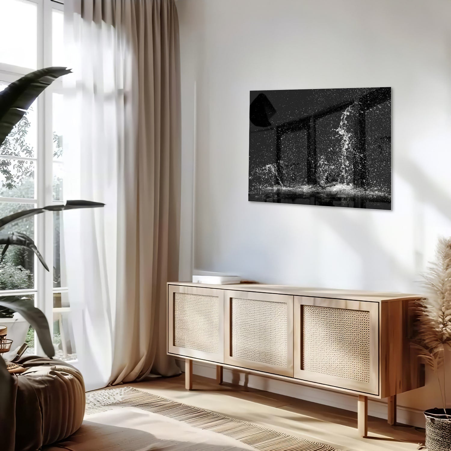 Schwarz-Weiß-Glasbild mit Spritzwassereffekt