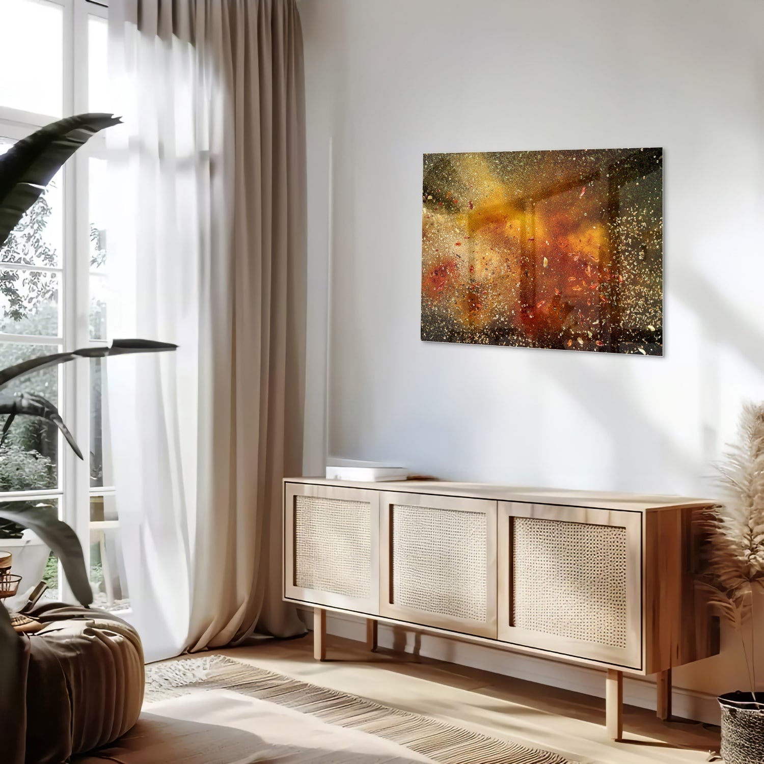 Abstraktes Glasbild mit warmen Farben