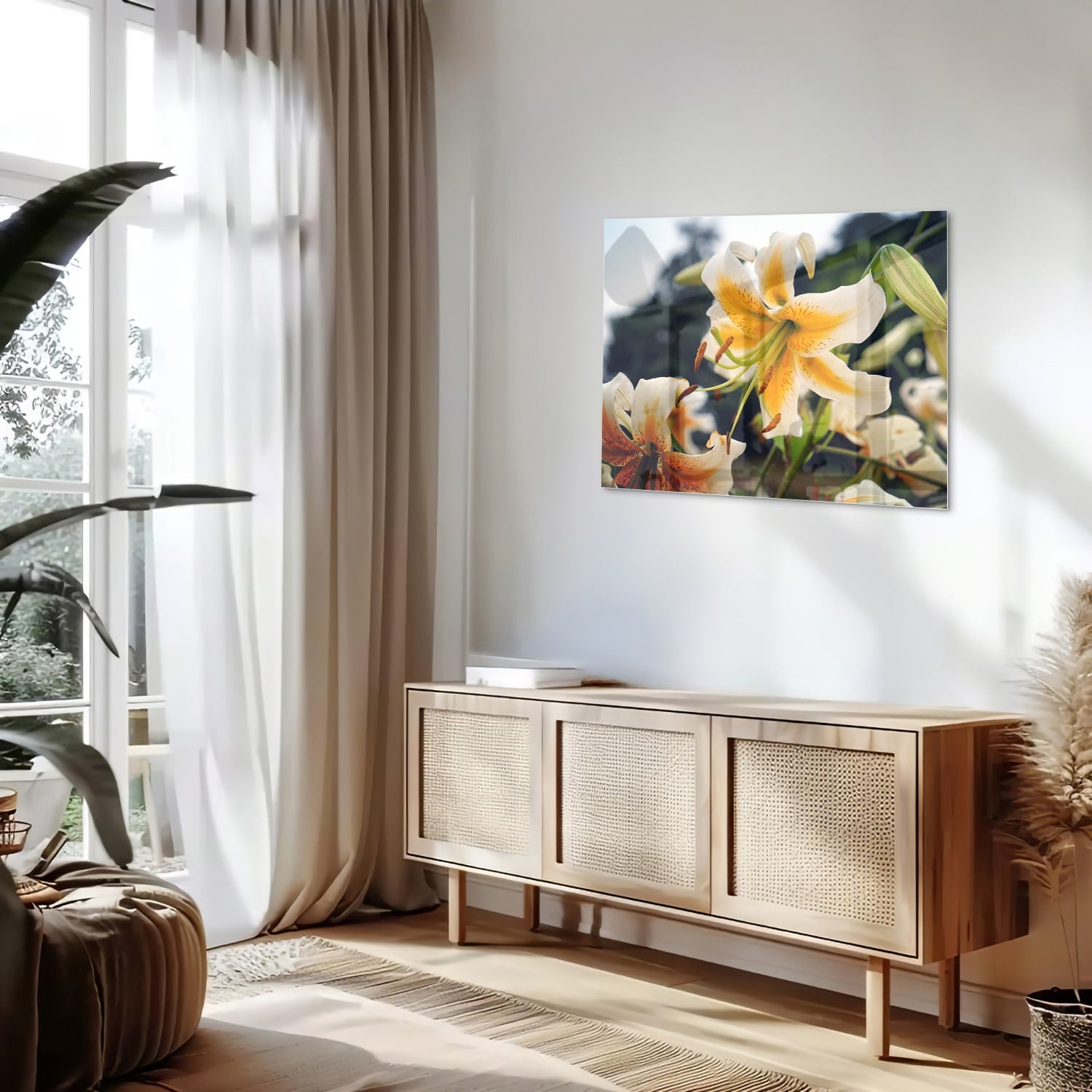 Elegantes Glasbild mit Lilien