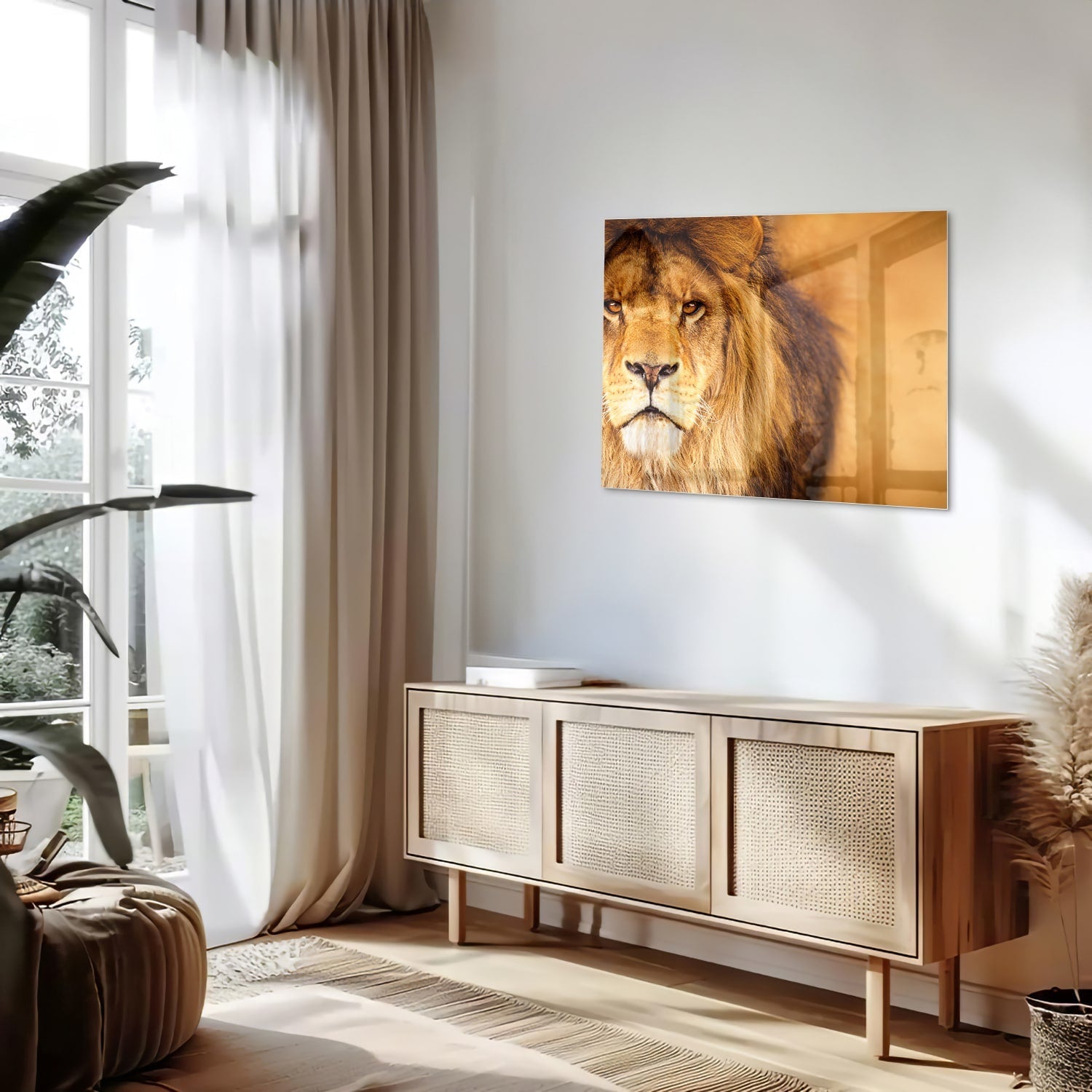 Glasbild mit majestätischem Löwen für Ihr Interieur