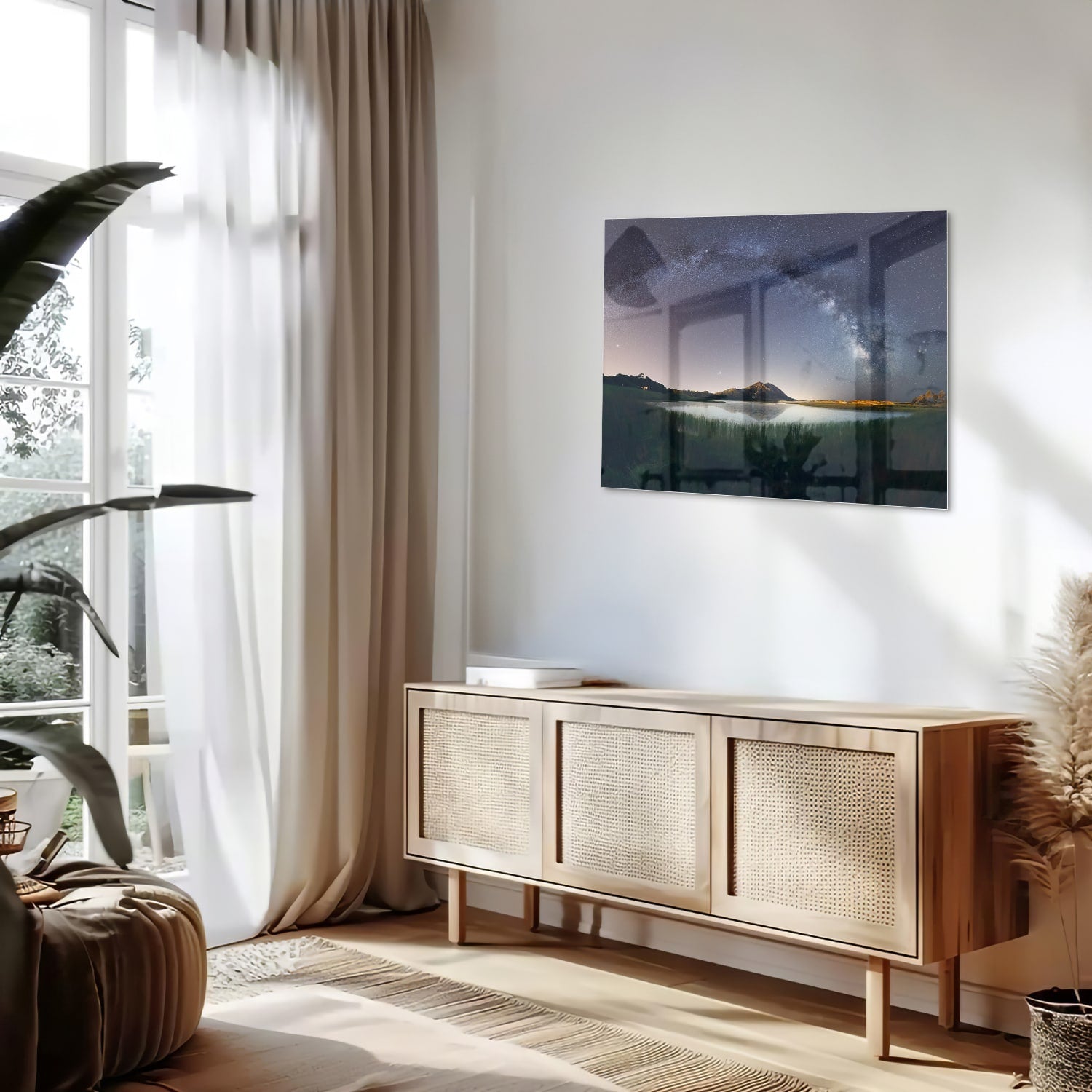 Glasbild: Sternenhimmel und Berge