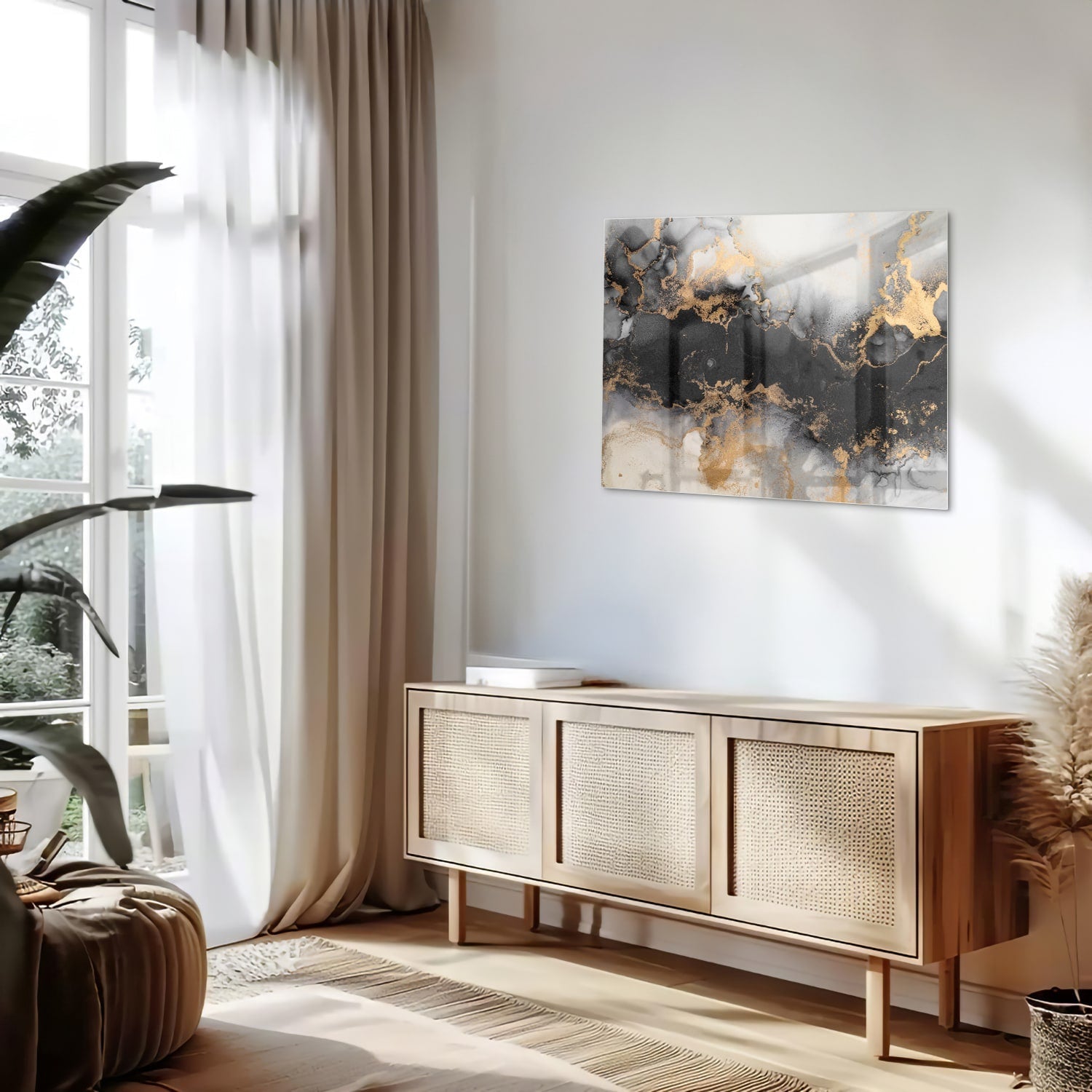 Elegantes Glasbild mit Gold und Schwarz