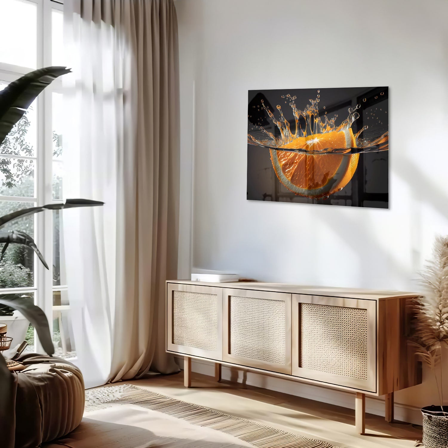 Dynamisches orangefarbenes Glasbild
