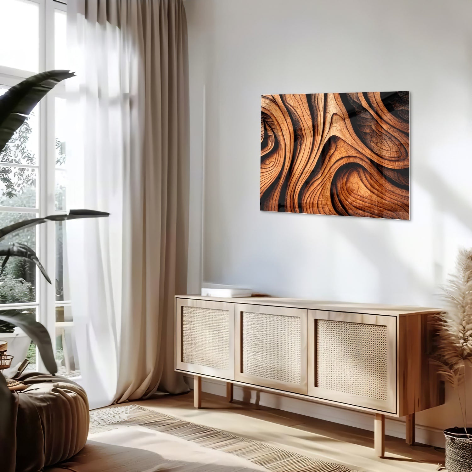 Elegantes Glasbild mit Holzstruktur