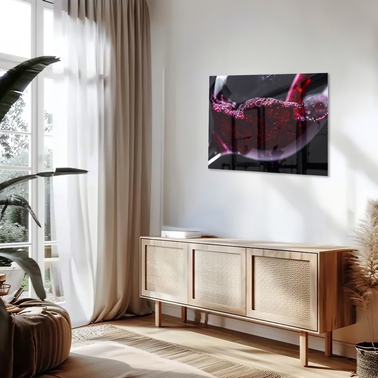 Glasbild – Farbiger Rotwein in einem Glas