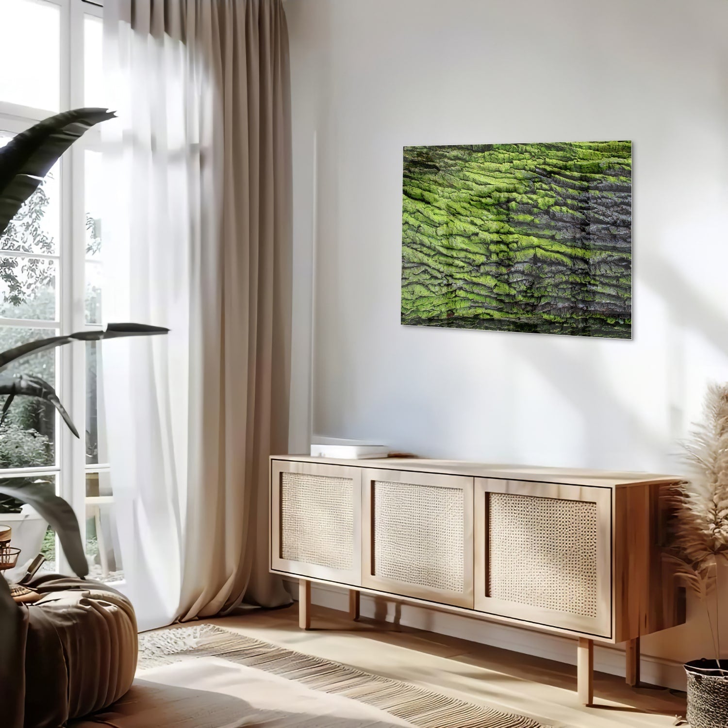 Glasbild mit moosartiger Textur