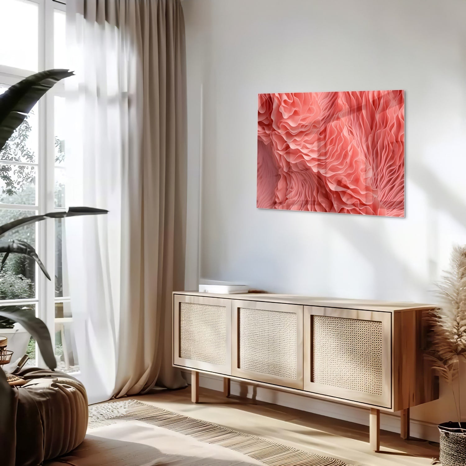 Abstraktes rosa Glasbild mit wellenförmigem Muster