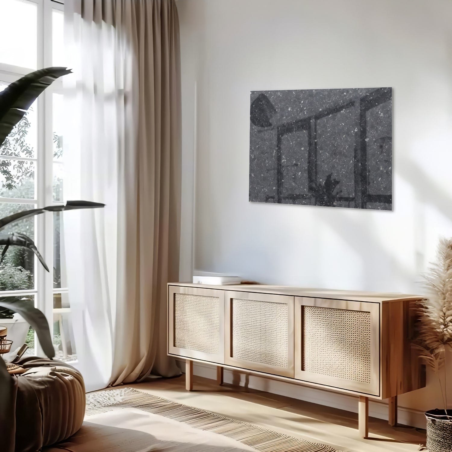 Modernes Glasbild mit schwarzer Oberfläche