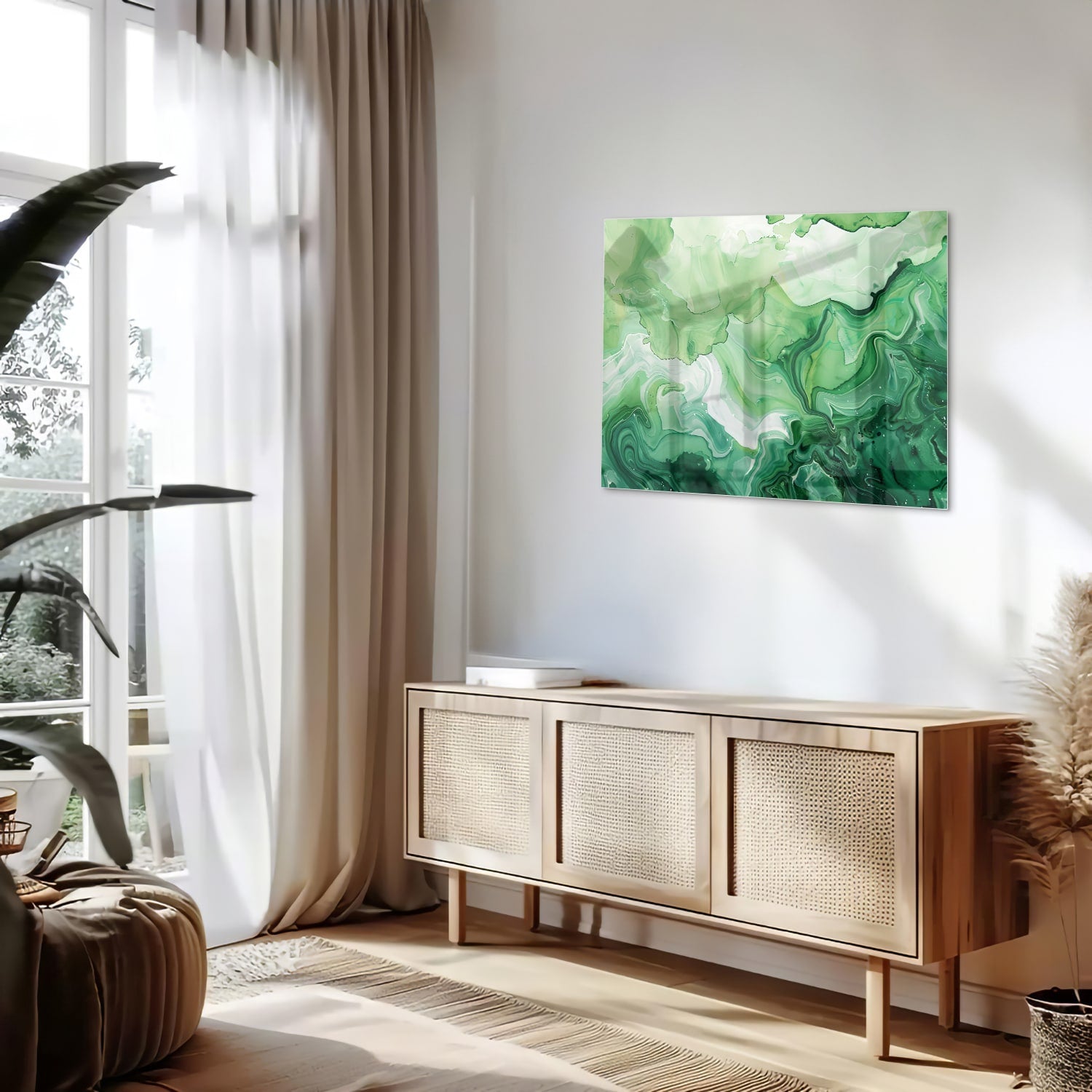 Grünes marmoriertes Glasbild für moderne Innenräume