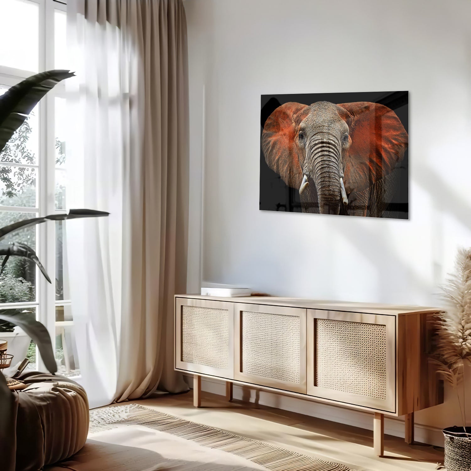 Beeindruckendes Glasbild mit einem Elefanten