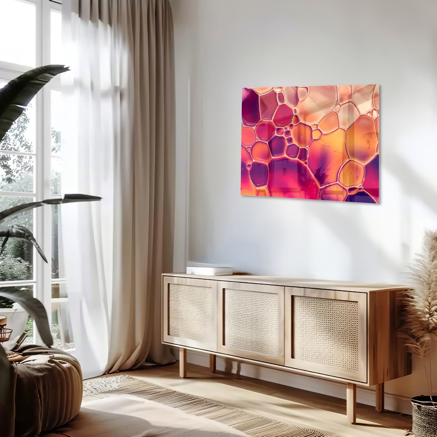 Abstraktes Glasbild in warmen Farben