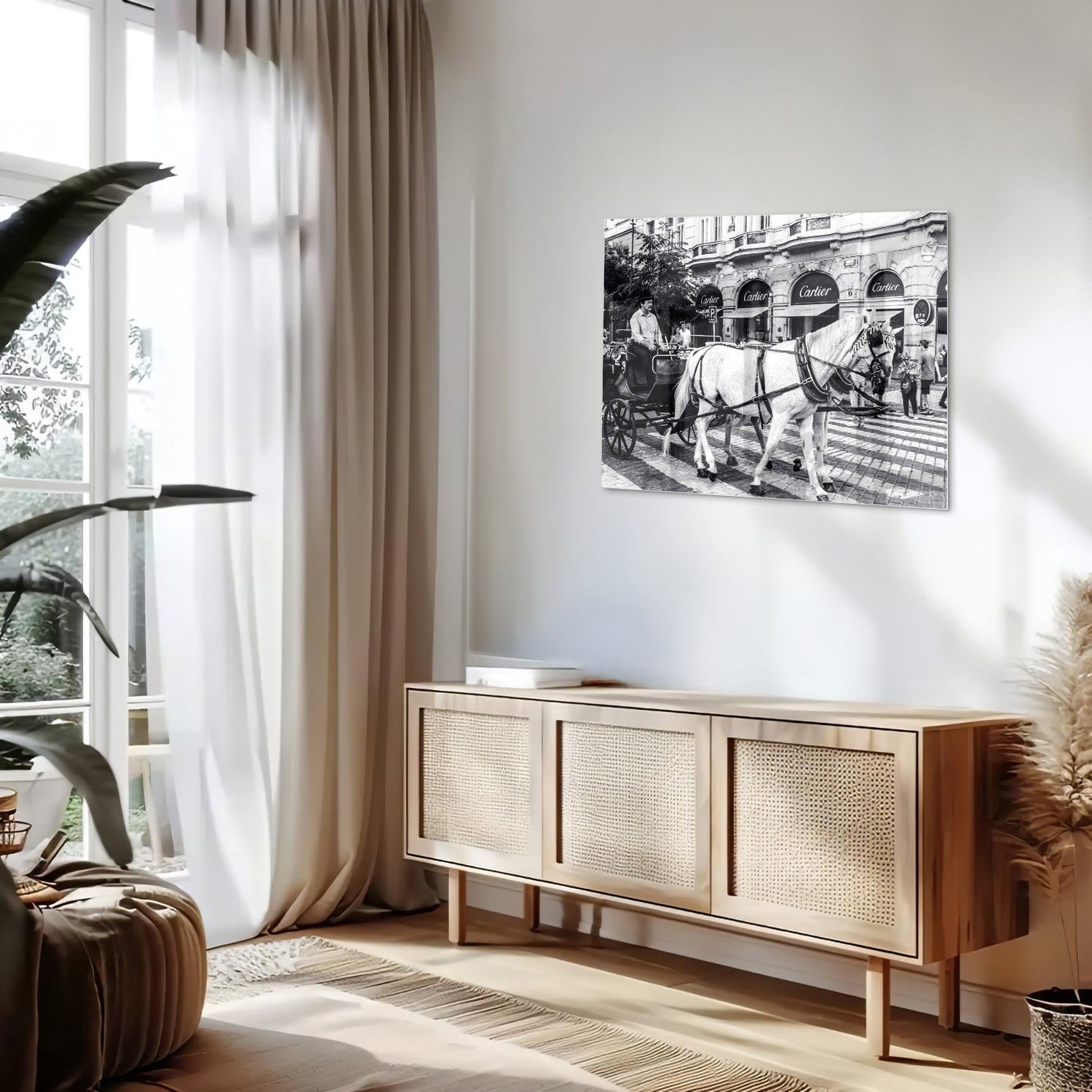 Historisches Glasbild mit Pferd und Kutsche