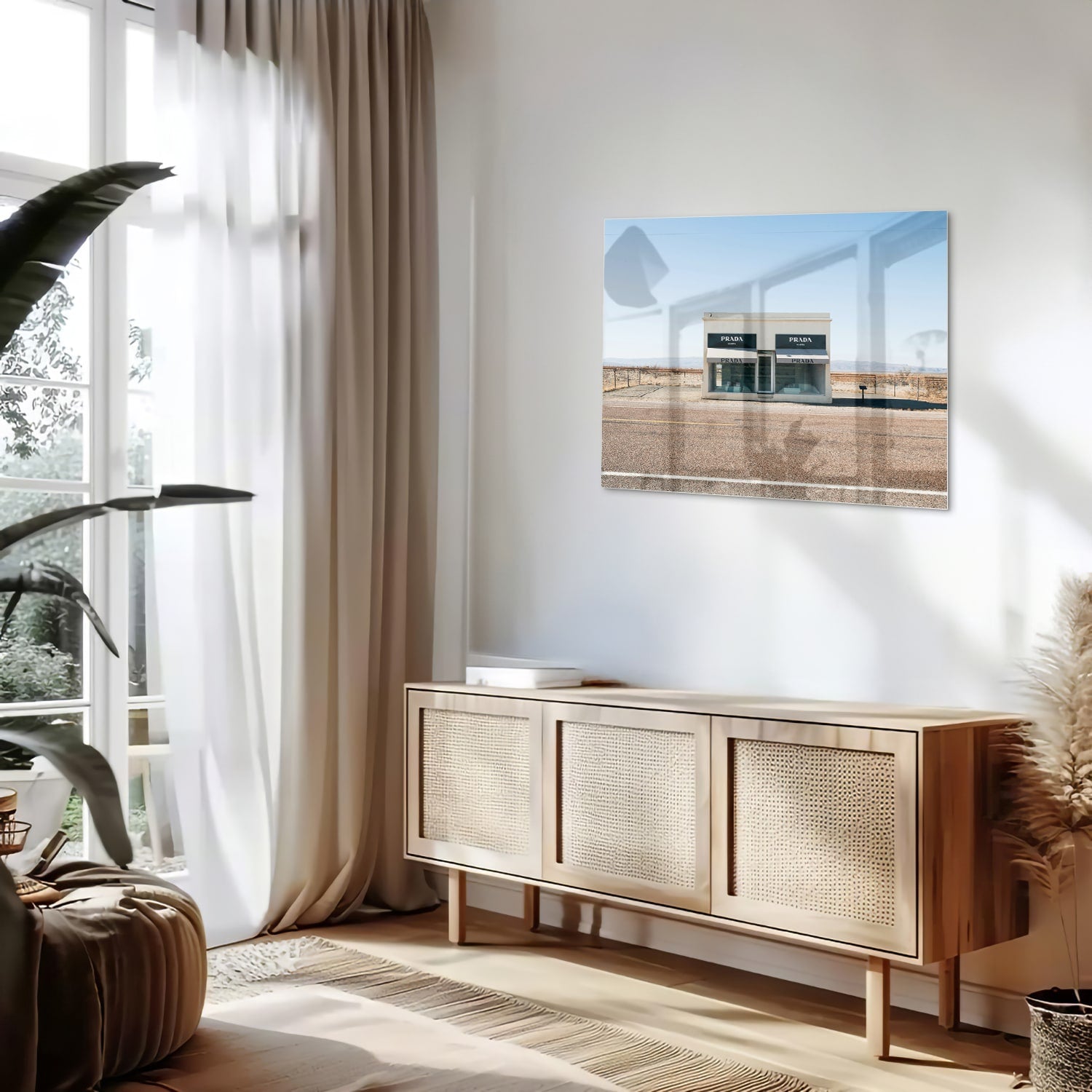 Modernes Glasbild mit einer Wüstenlandschaft