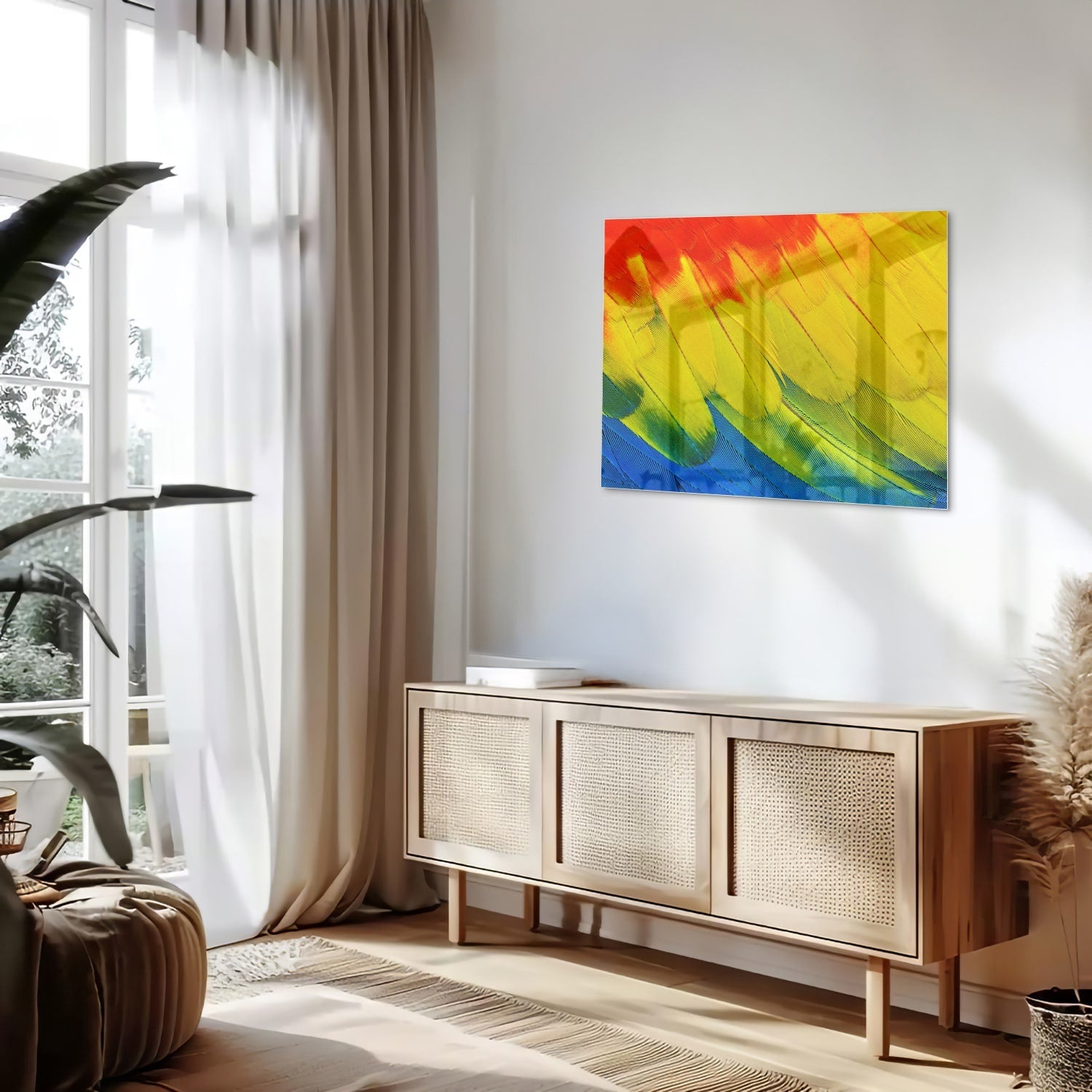 Farbenfrohes Glasbild mit abstrakten Wellen