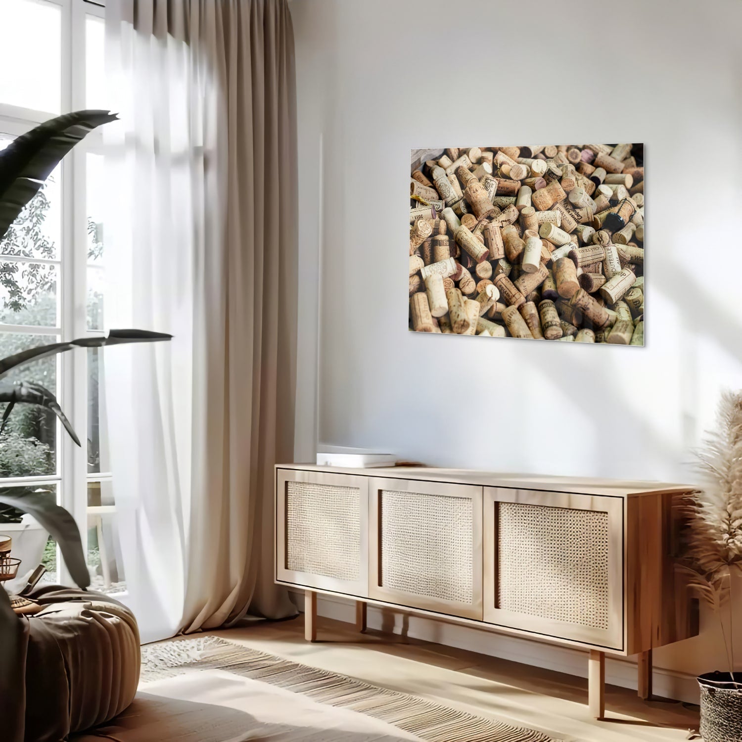 Kreatives Glasbild mit Korkenstapel