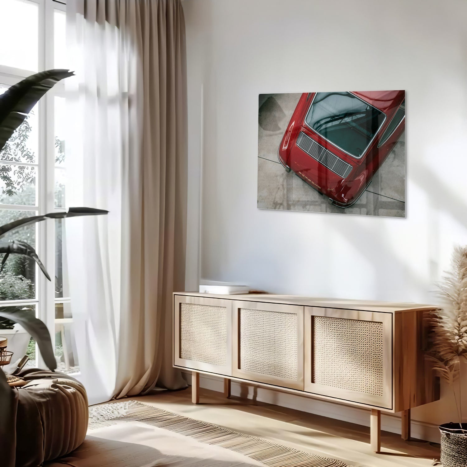 Stilvolles Glasbild mit einem roten Auto