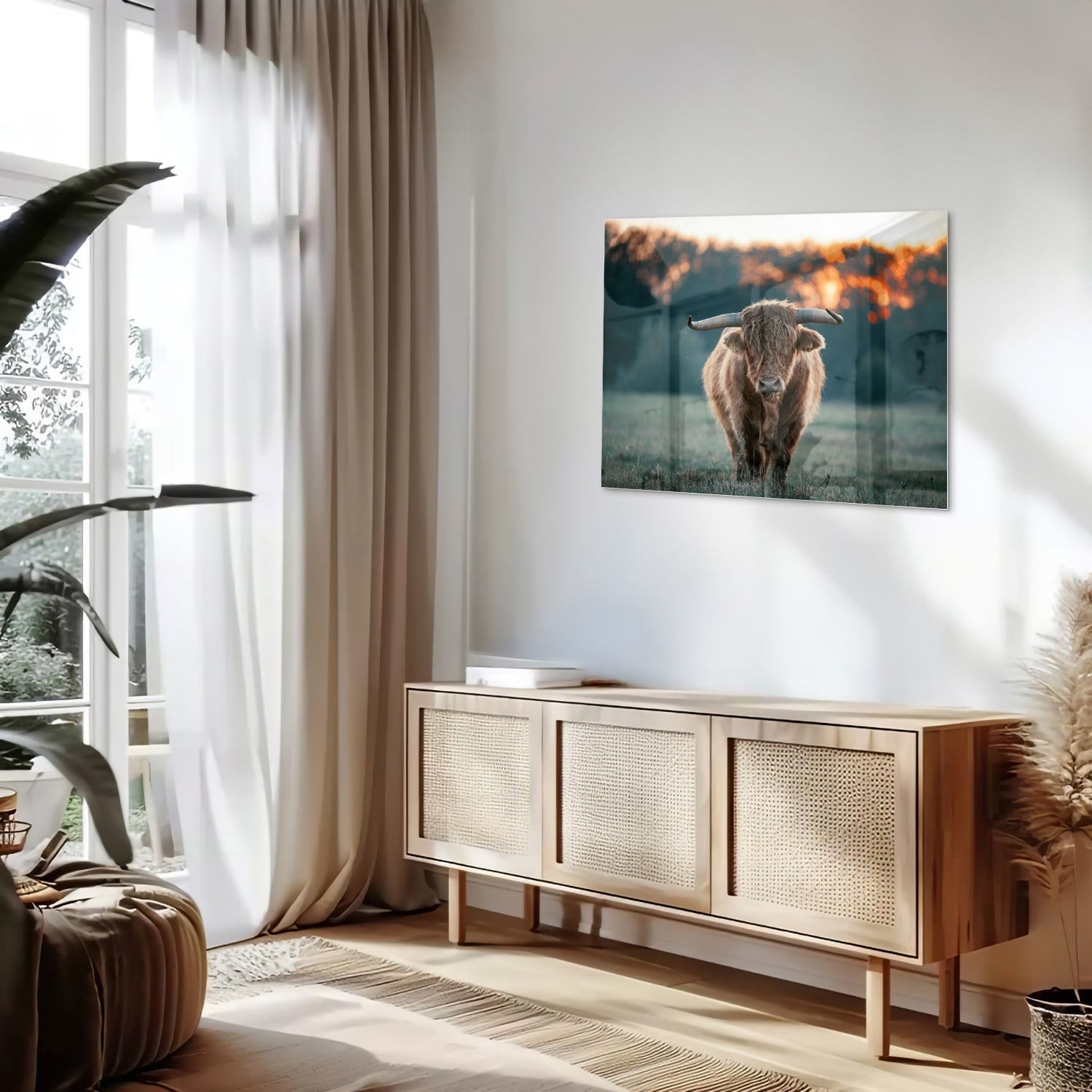 Glänzendes Glasbild mit schottischem Hochlandrind