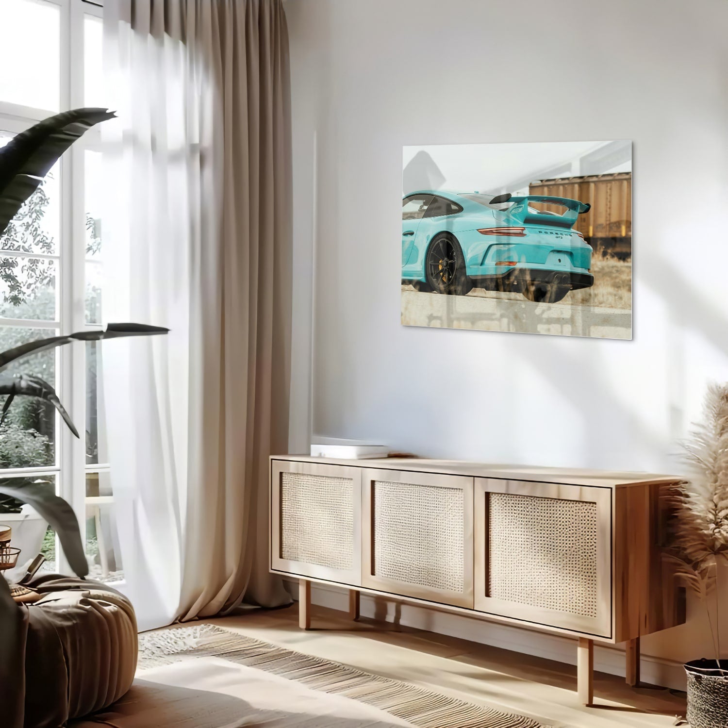 Stilvolles Glasbild mit einem Sportwagen