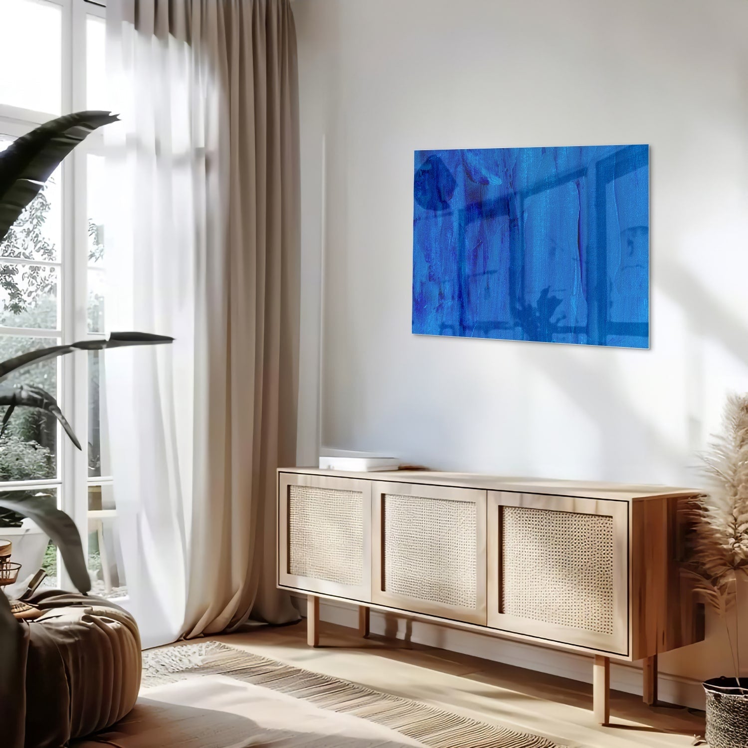 Blaues abstraktes Glasbild für moderne Innenräume