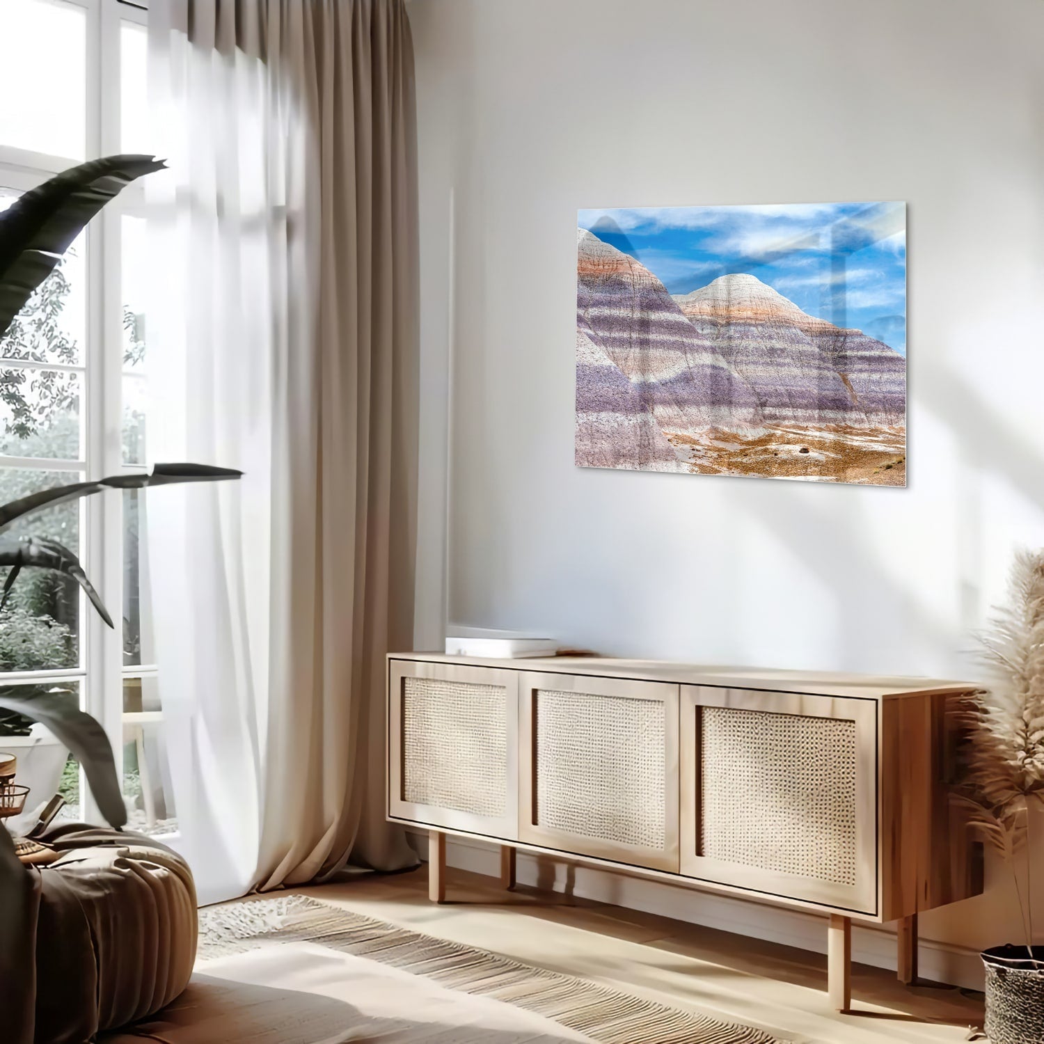 Wunderschönes Glasbild mit Bergen und Himmel