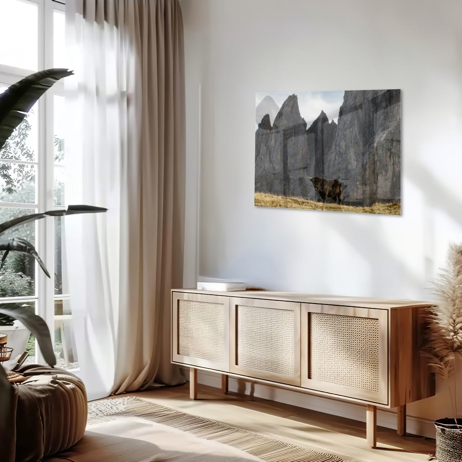 Glasbild mit majestätischen Bergen