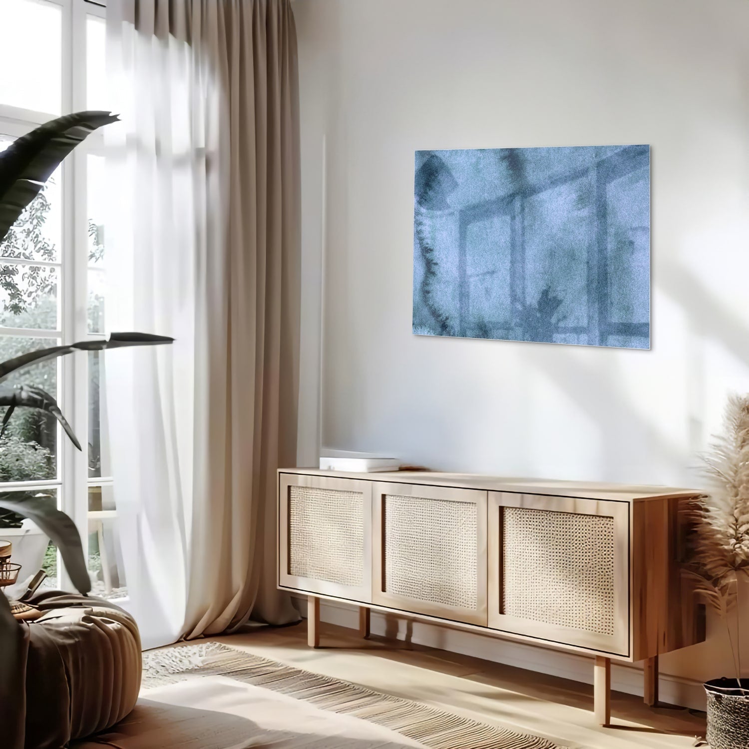 Modernes Glasbild in blauen Farbtönen