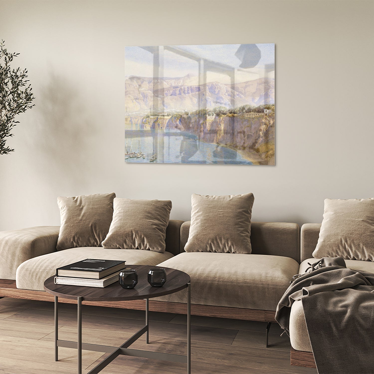 Träumerisches Glasbild mit Berglandschaft